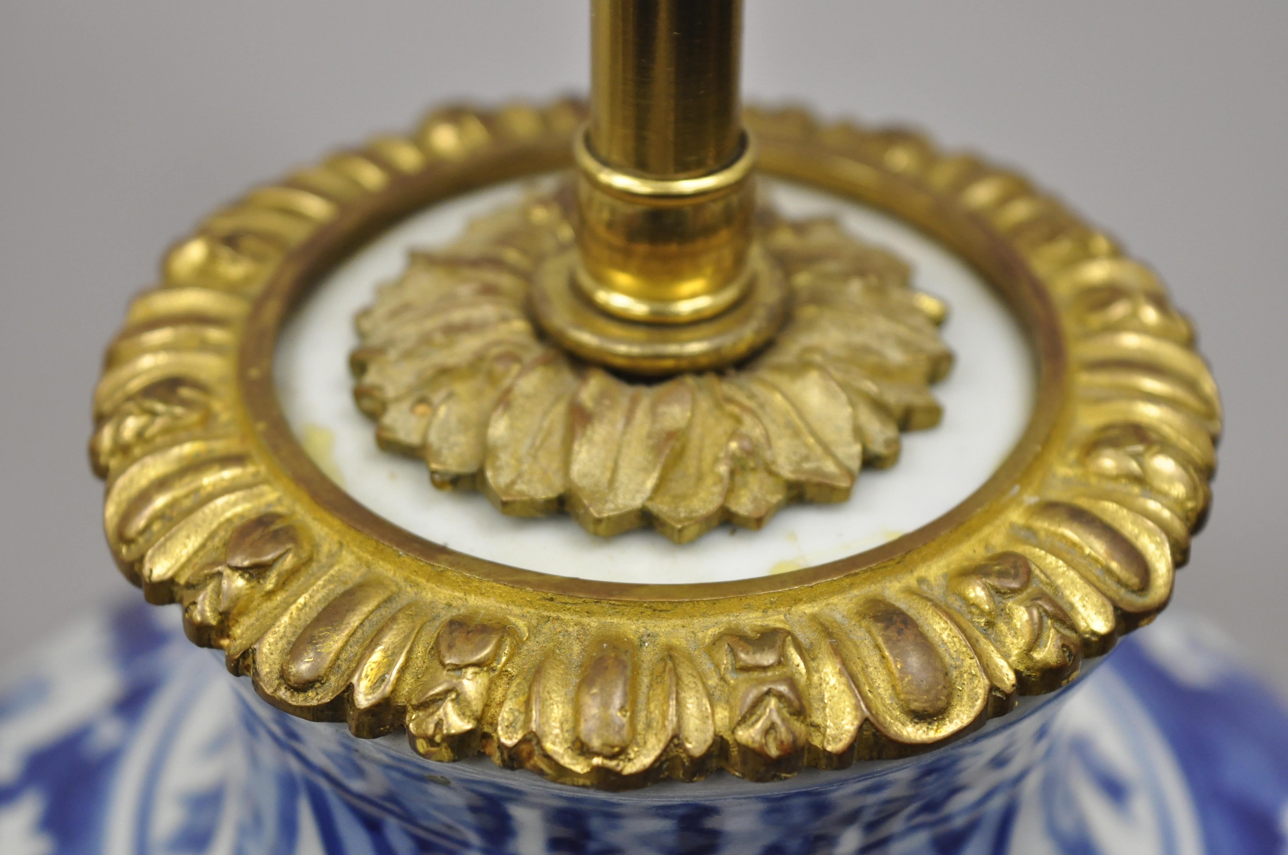 Antique Chinese Blue White Porcelain Ginger Jar Table Lamp w Gilt Bronze Ormolu 5