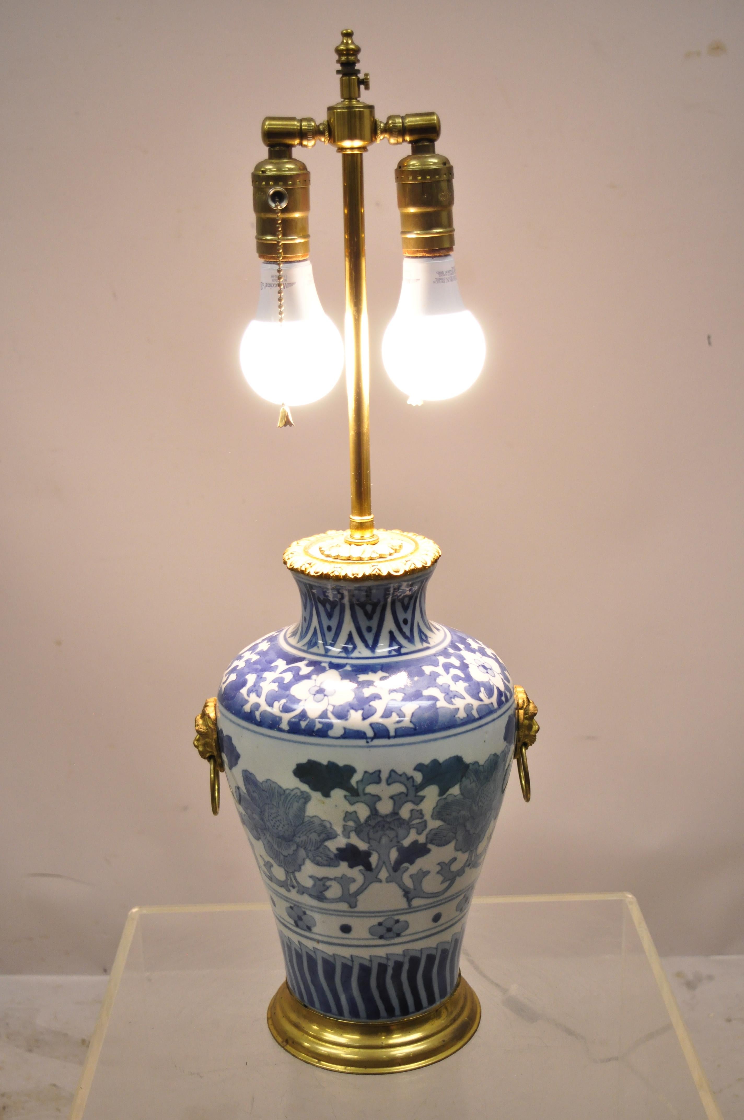 Antique Chinese Blue White Porcelain Ginger Jar Table Lamp w Gilt Bronze Ormolu 6