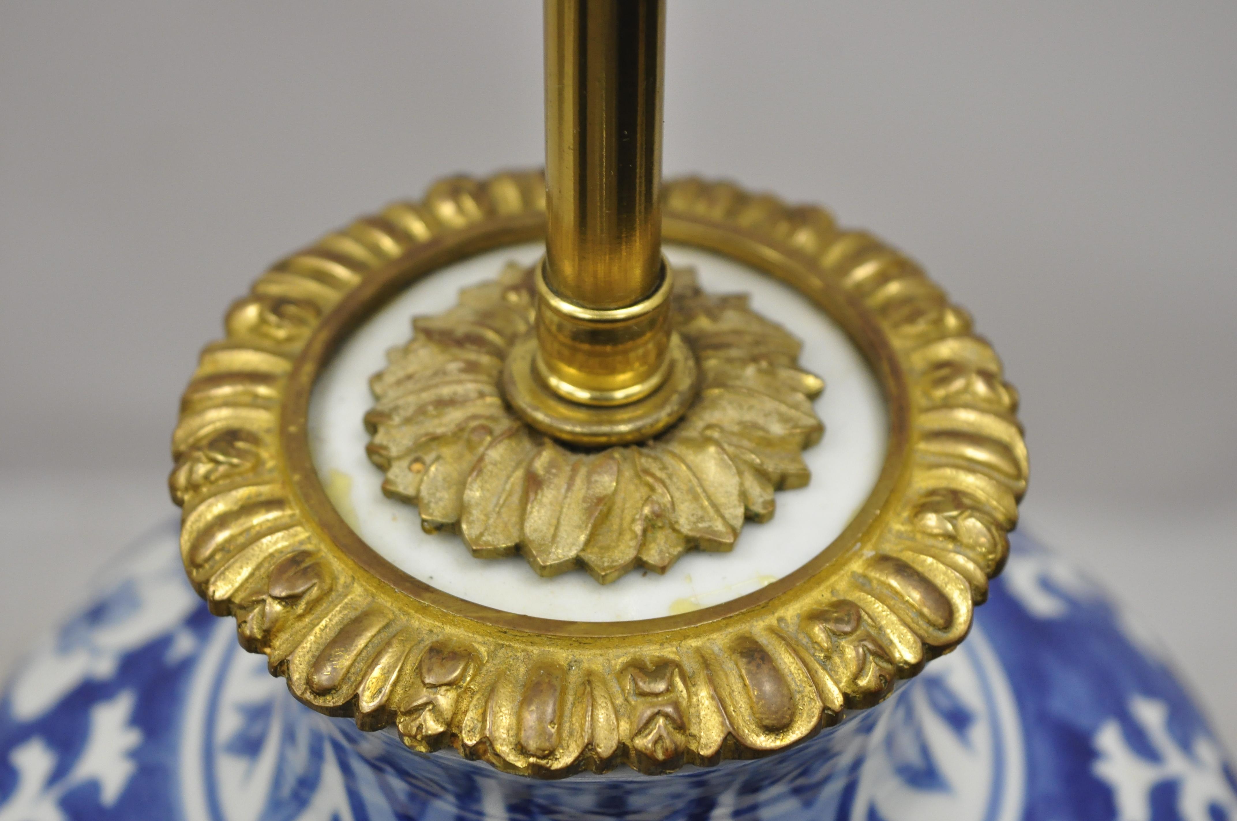 Antique Chinese Blue White Porcelain Ginger Jar Table Lamp w Gilt Bronze Ormolu 1