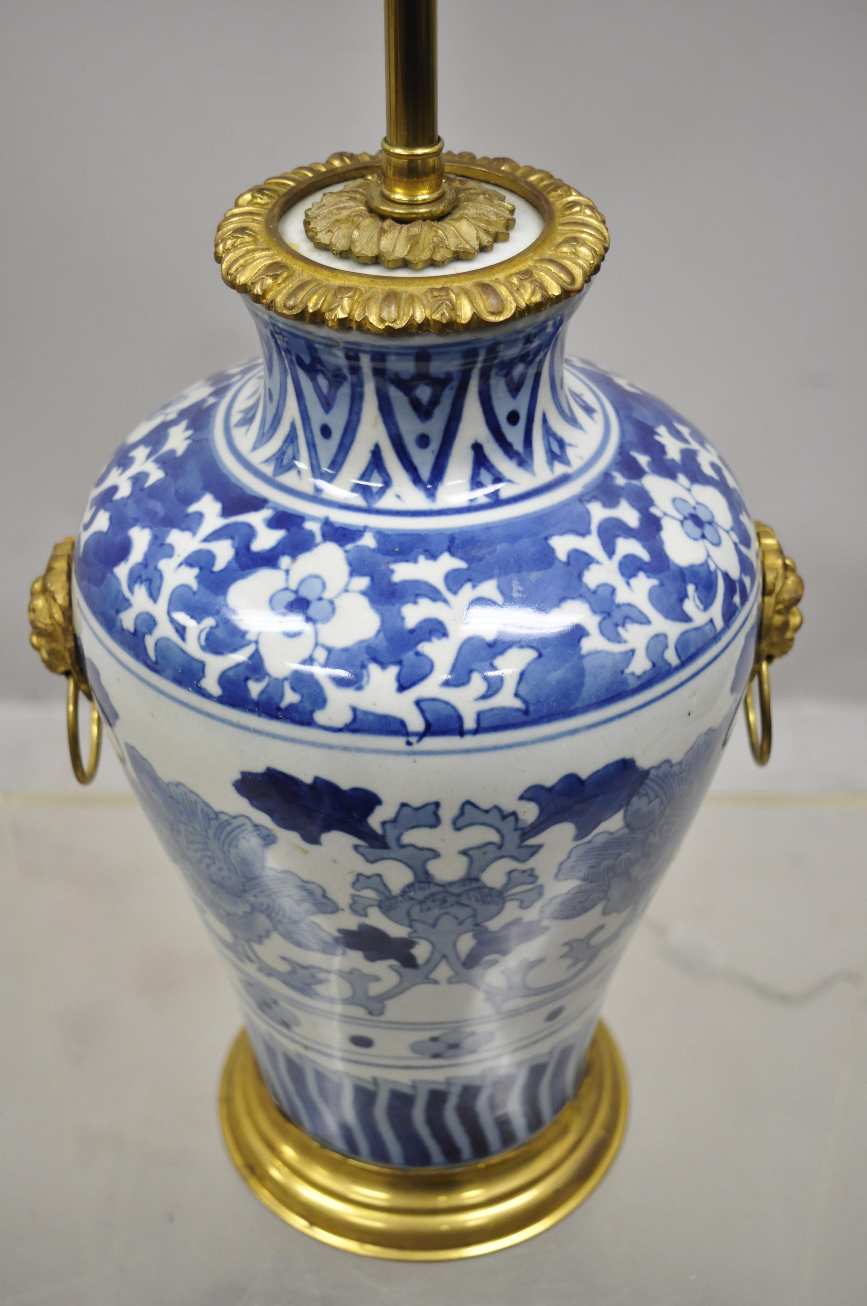 Antique Chinese Blue White Porcelain Ginger Jar Table Lamp w Gilt Bronze Ormolu 2
