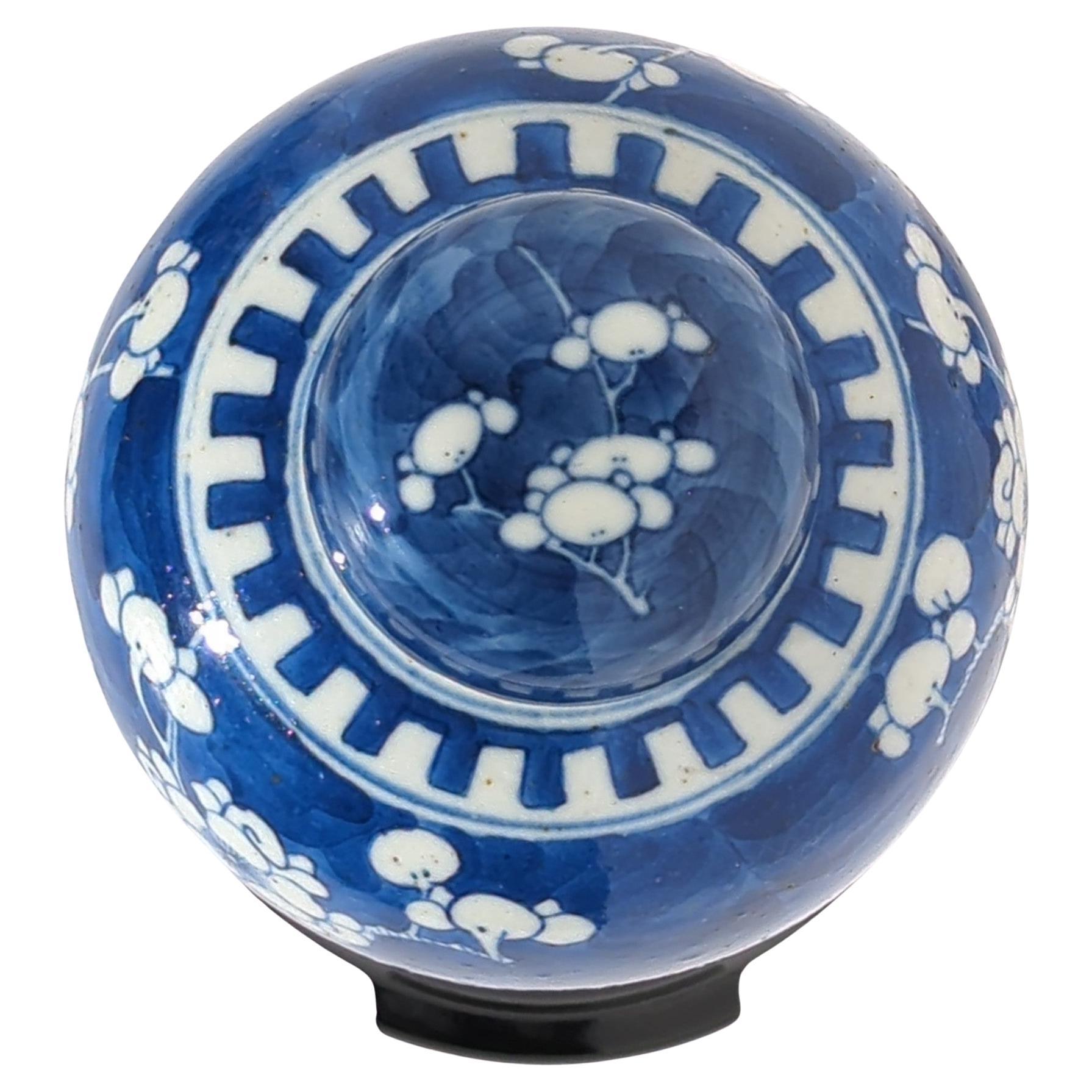 Antike chinesische blau-weiße Prunus-Blumenvase mit Deckel aus Ingwerglas mit Deckel, frühes 20. Jahrhundert (Handbemalt)