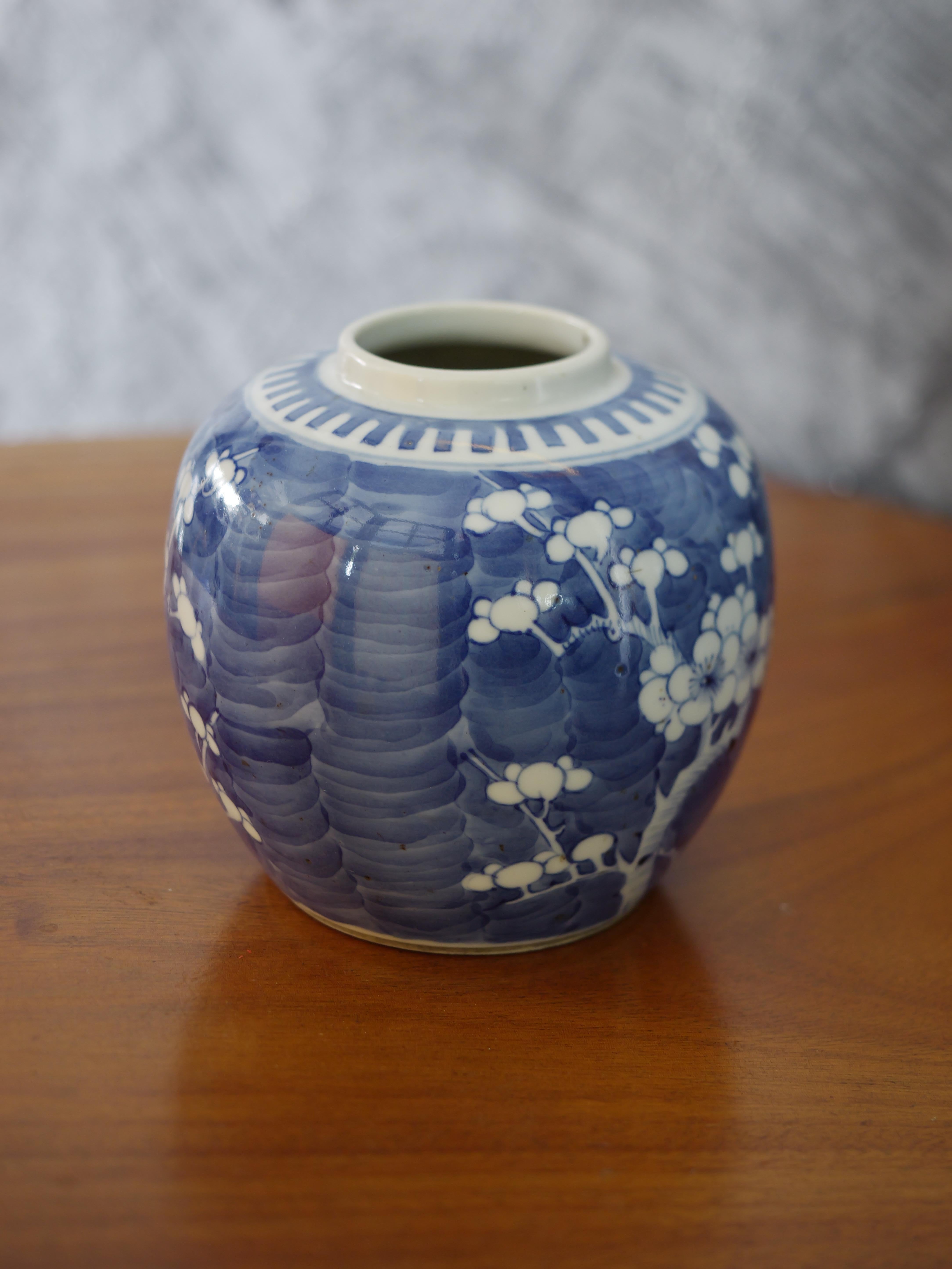 19th Century Antique Chinese Blue & White Prunus Blossoms Ginger Jar  For Sale