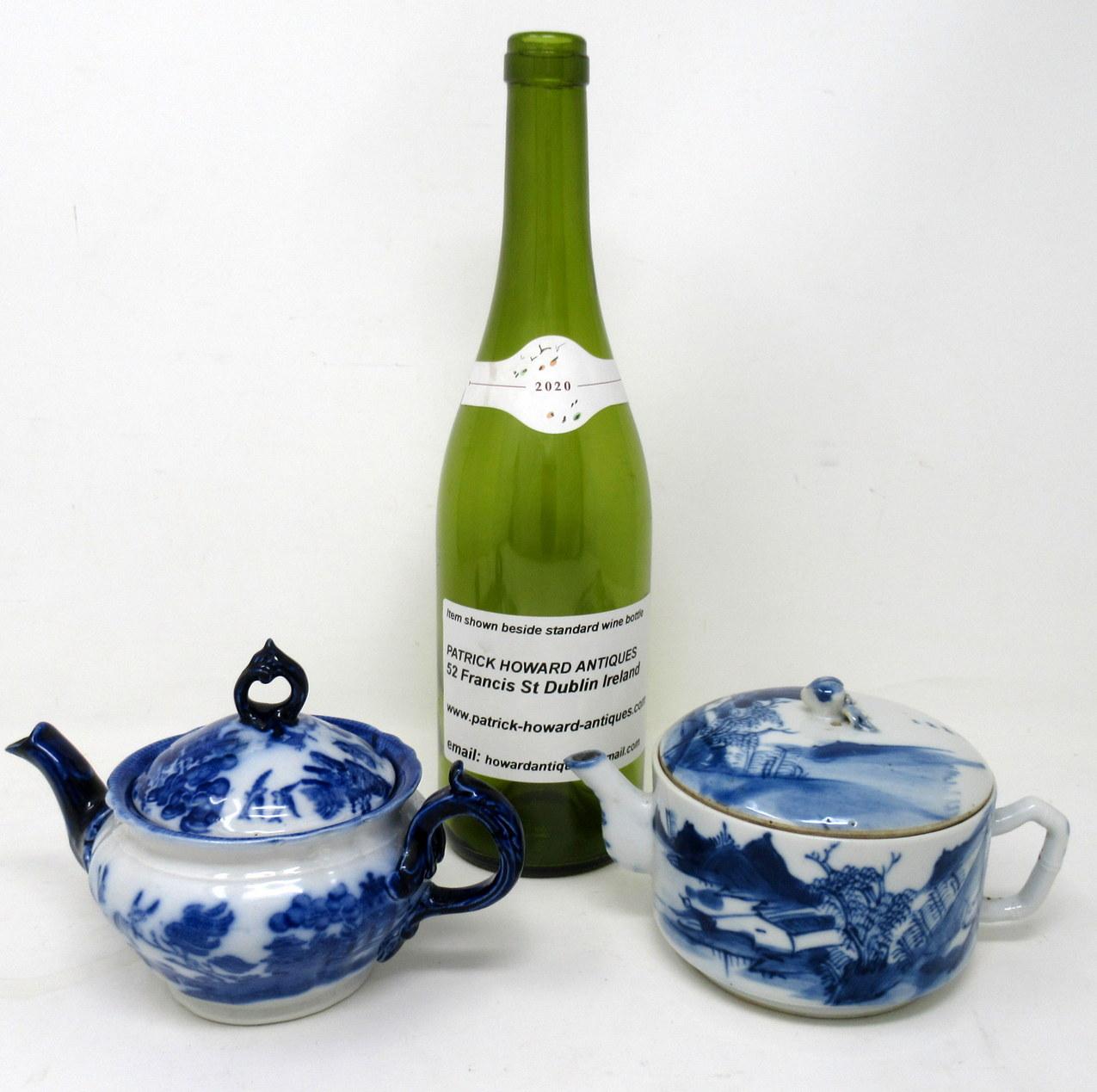 Antique Chinese Blue White Qing Dynasty and English Flo Blue Victorian Teapot For Sale 5