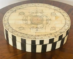 Antique Chinese Bone Ebony Oval Treasure Box