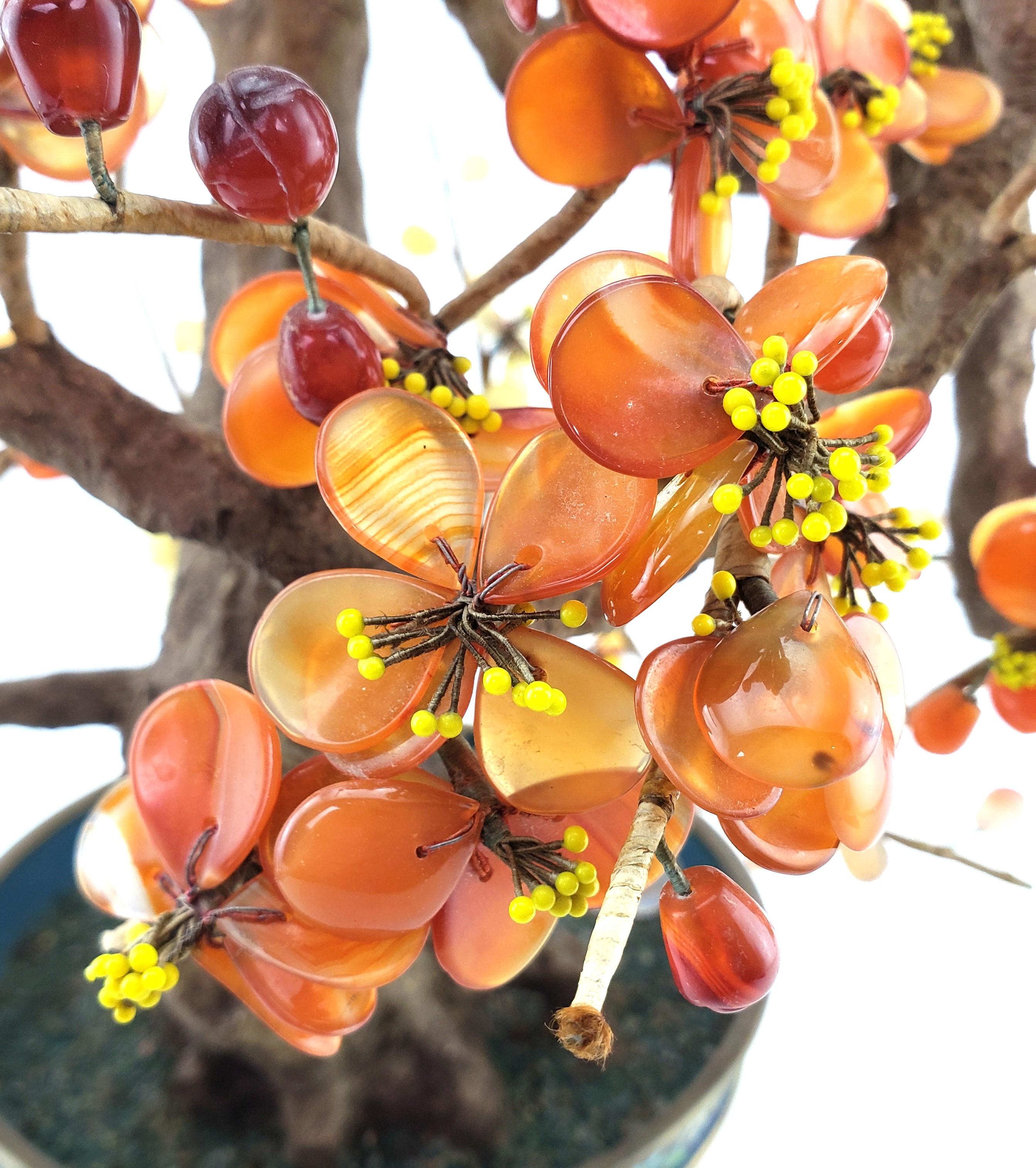 Antique Chinese Bonzai Styled Flowering Fruit Tree Sculpture with Cloisonne Pot For Sale 3