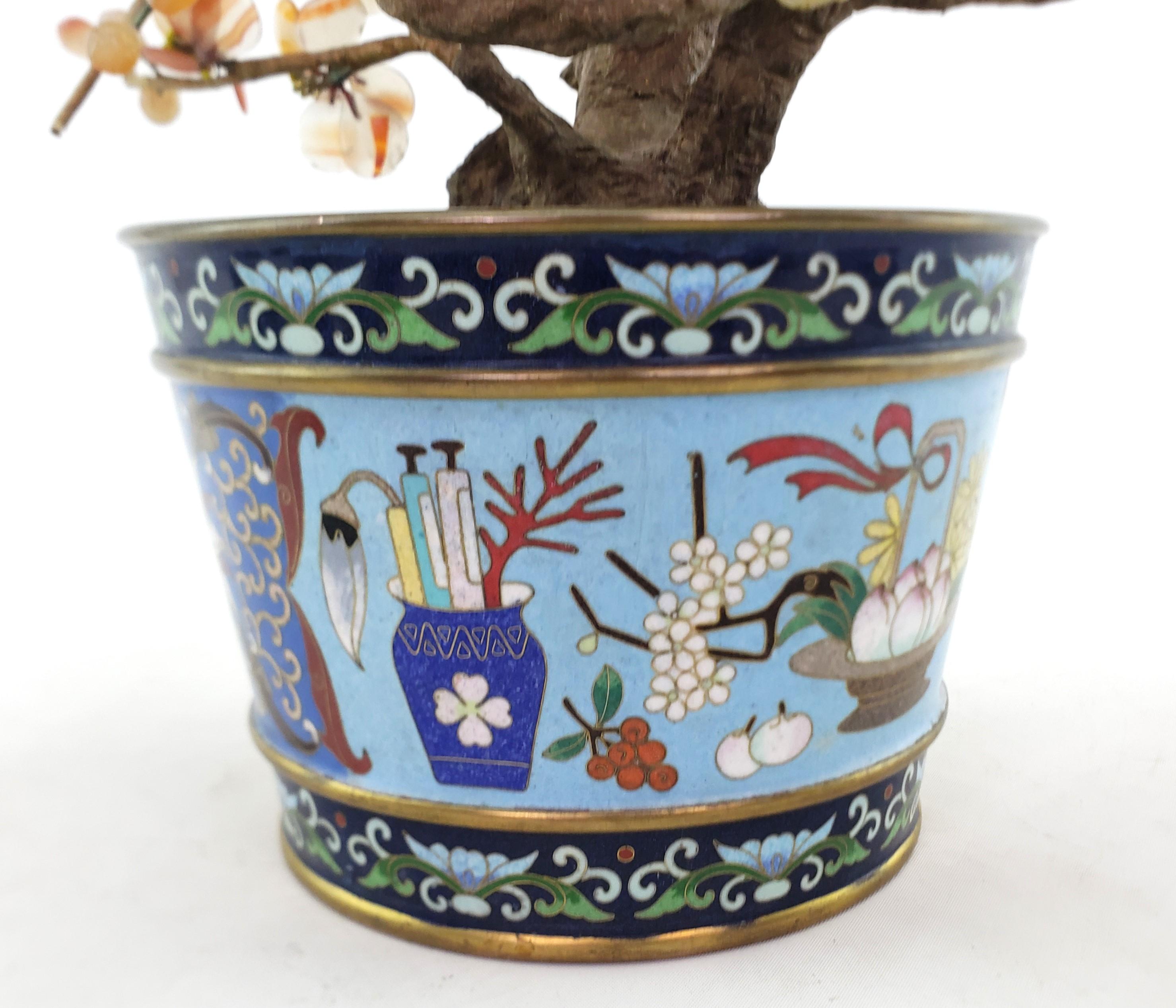 Antique Chinese Bonzai Styled Flowering Fruit Tree Sculpture with Cloisonne Pot For Sale 5