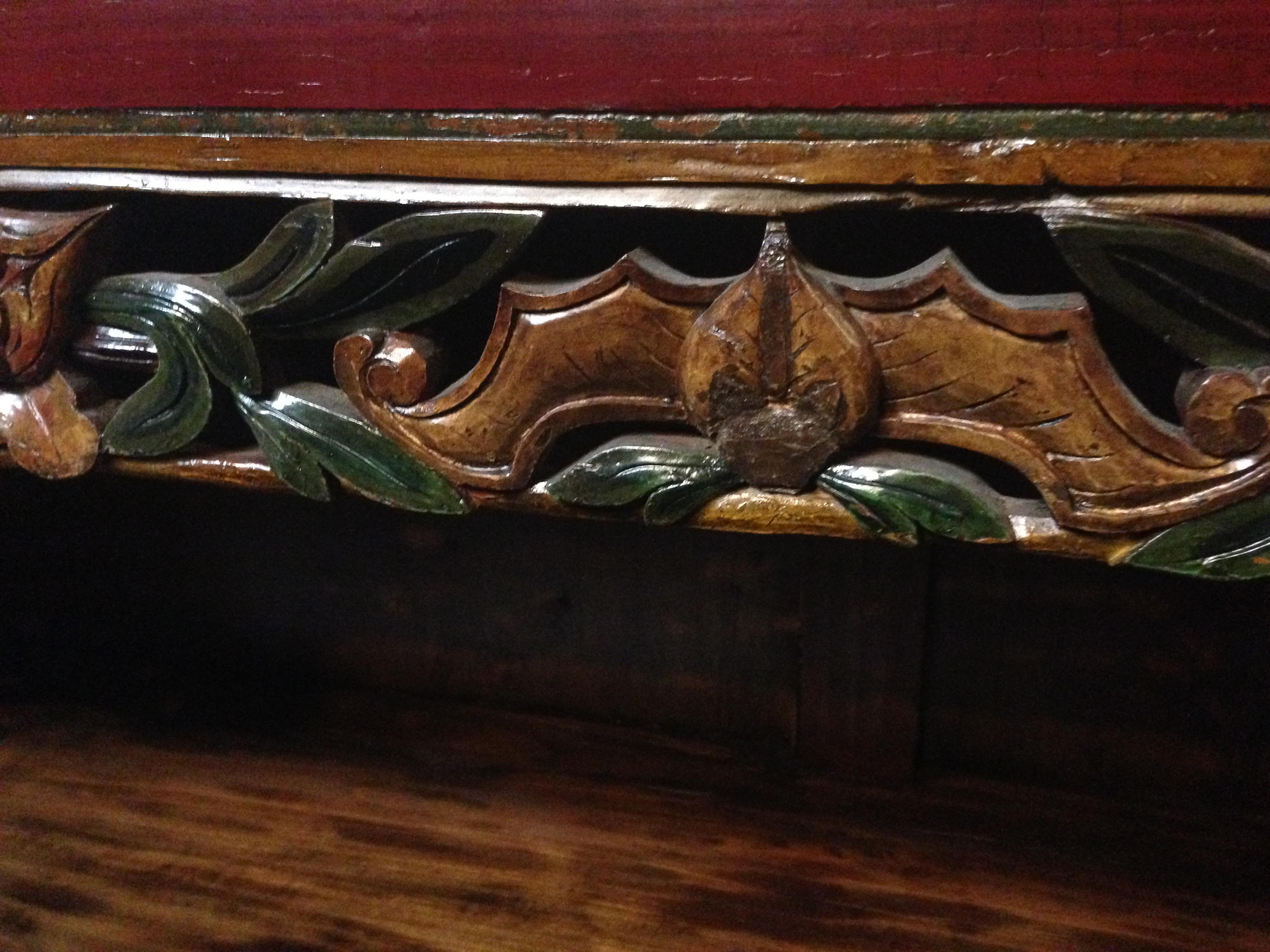 Antique Chinese Scholar's Bookcase Carved Red Sideboard For Sale 7