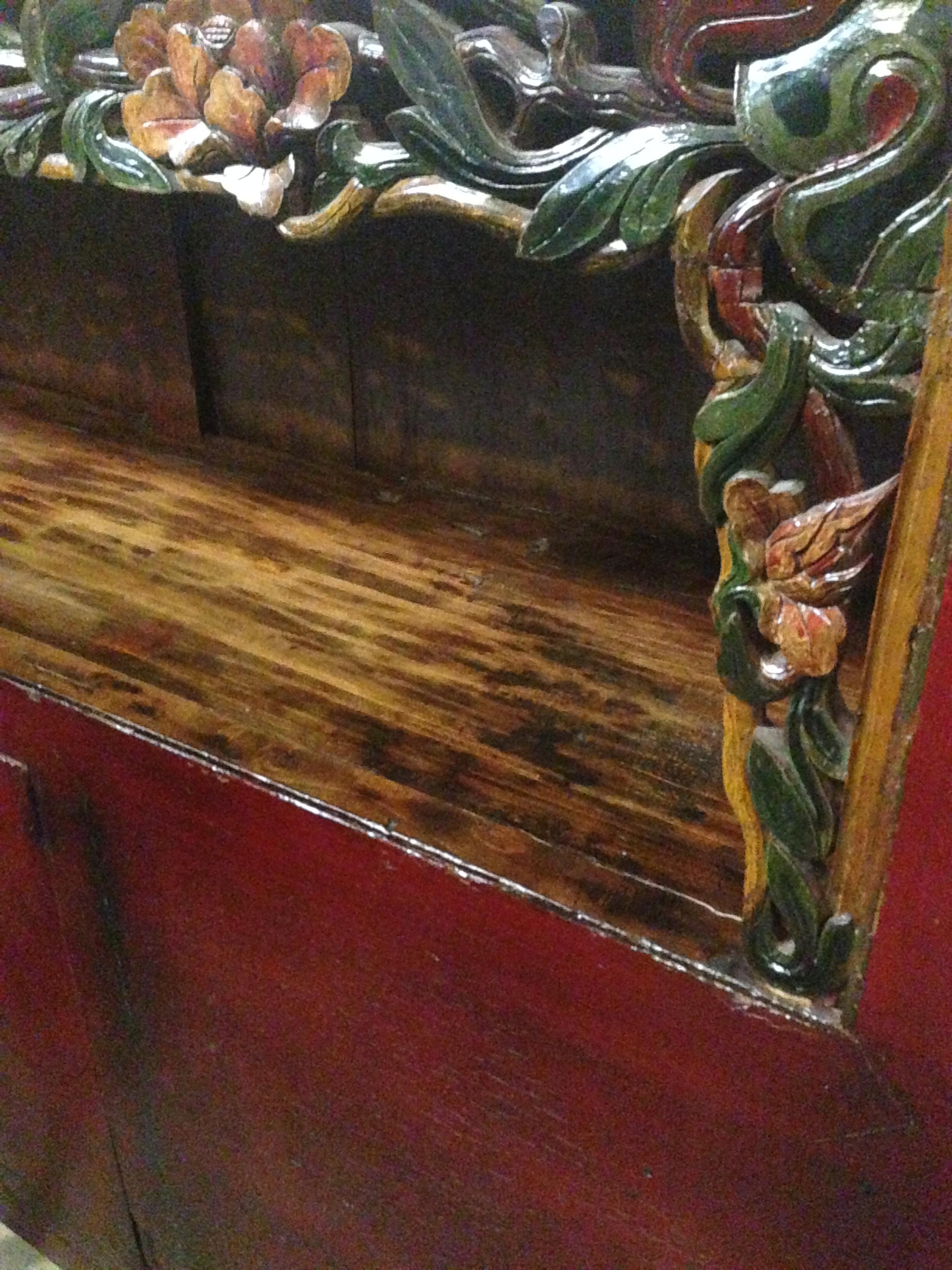 Antique Chinese Scholar's Bookcase Carved Red Sideboard For Sale 9