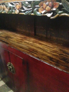 Antique Chinese Scholar's Bookcase Carved Red Sideboard