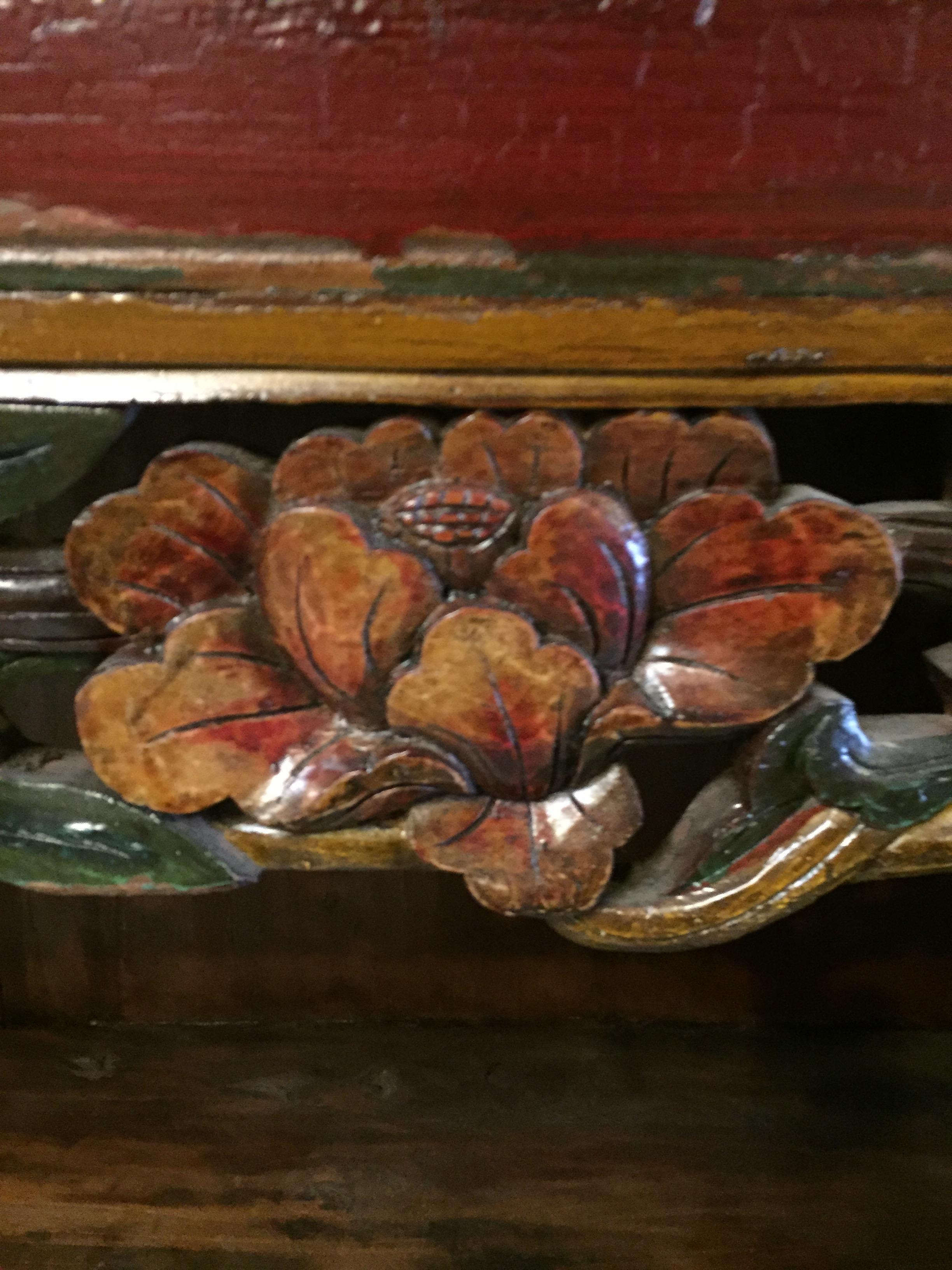 Hand-Crafted Antique Chinese Scholar's Bookcase Carved Red Sideboard For Sale