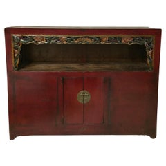 Antique Chinese Scholar's Bookcase Carved Red Sideboard
