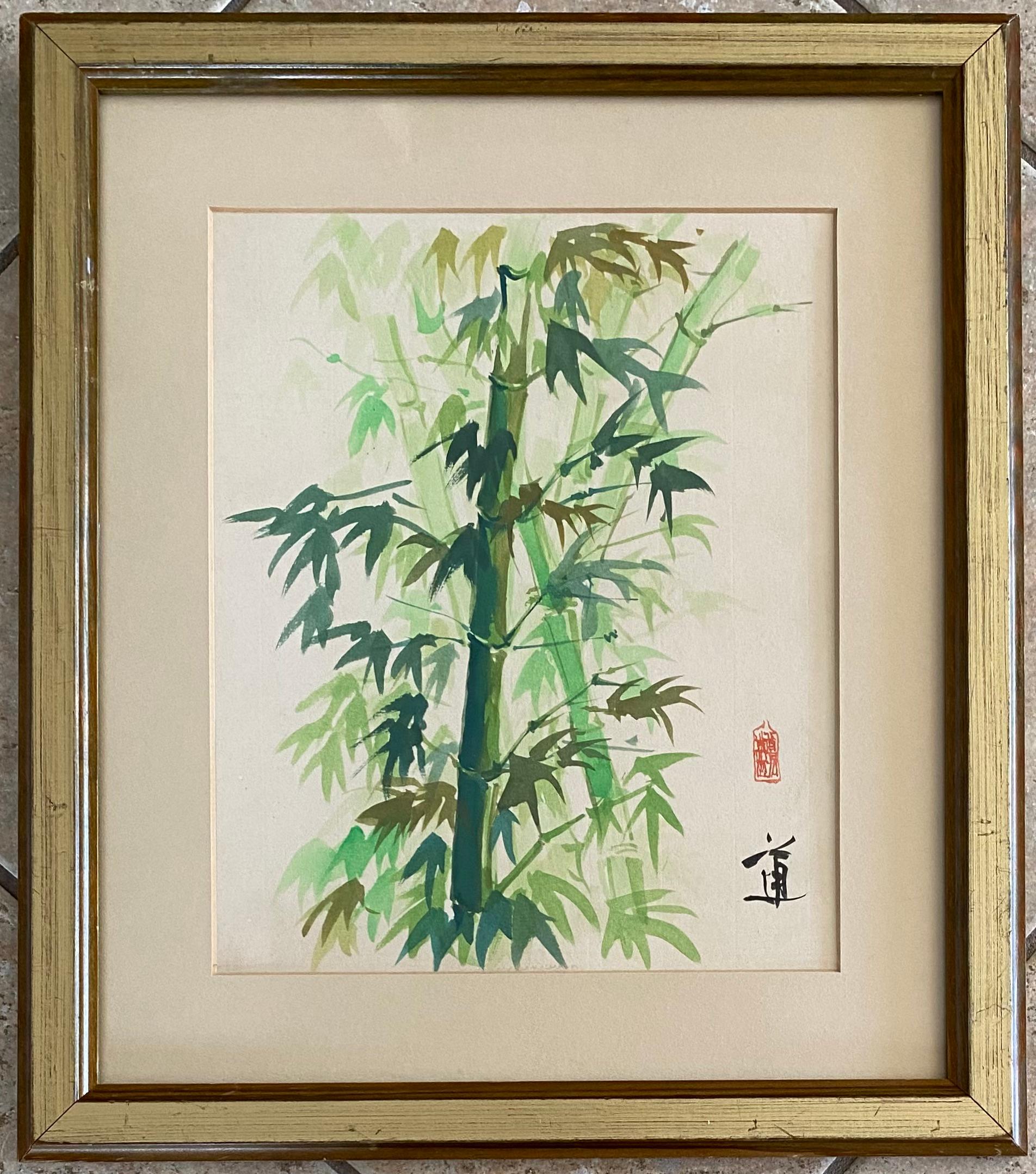 Peinture botanique chinoise ancienne, plante de bambou Bon état - En vente à Miami, FL