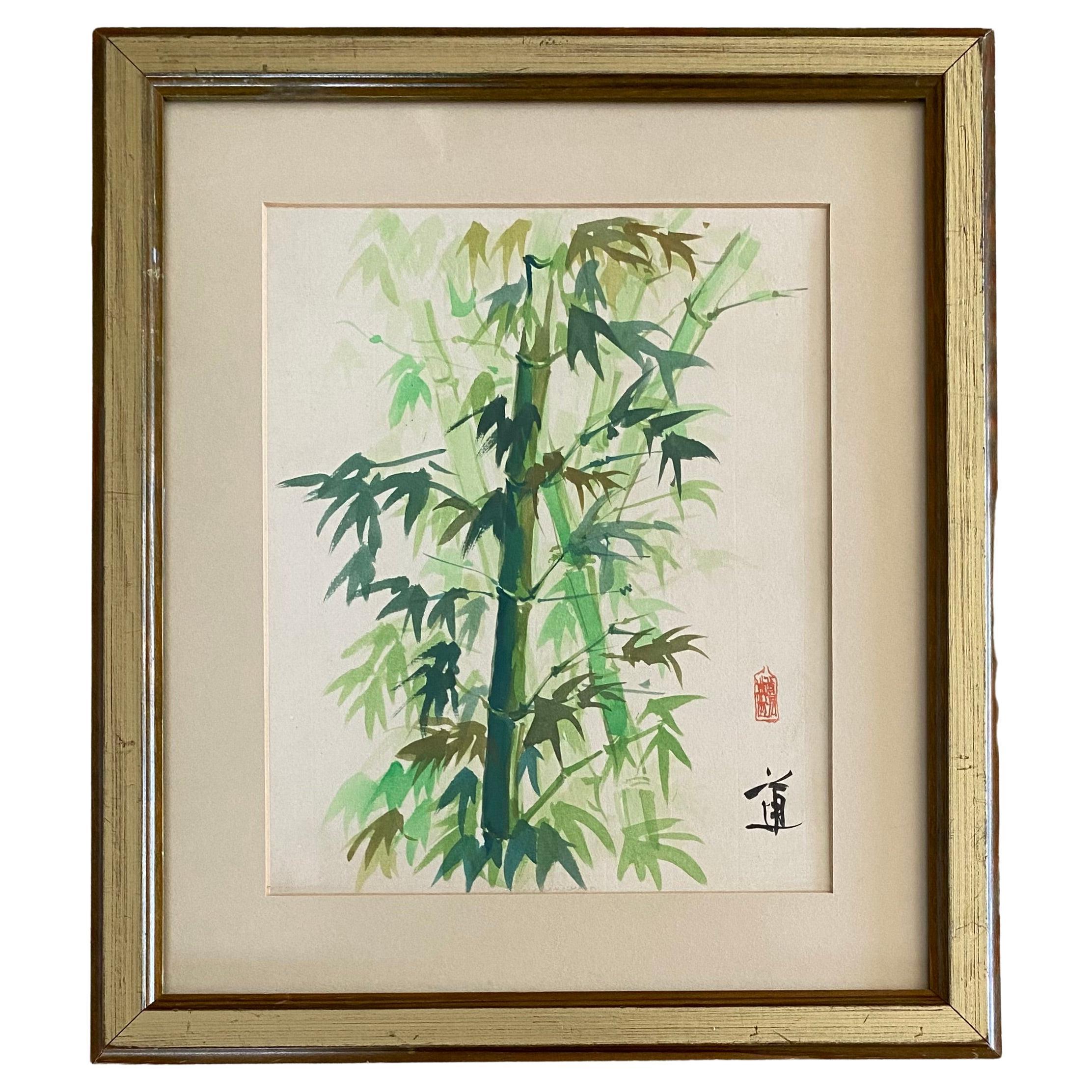 Antique Chinese Botanical Painting, Bamboo Plant For Sale