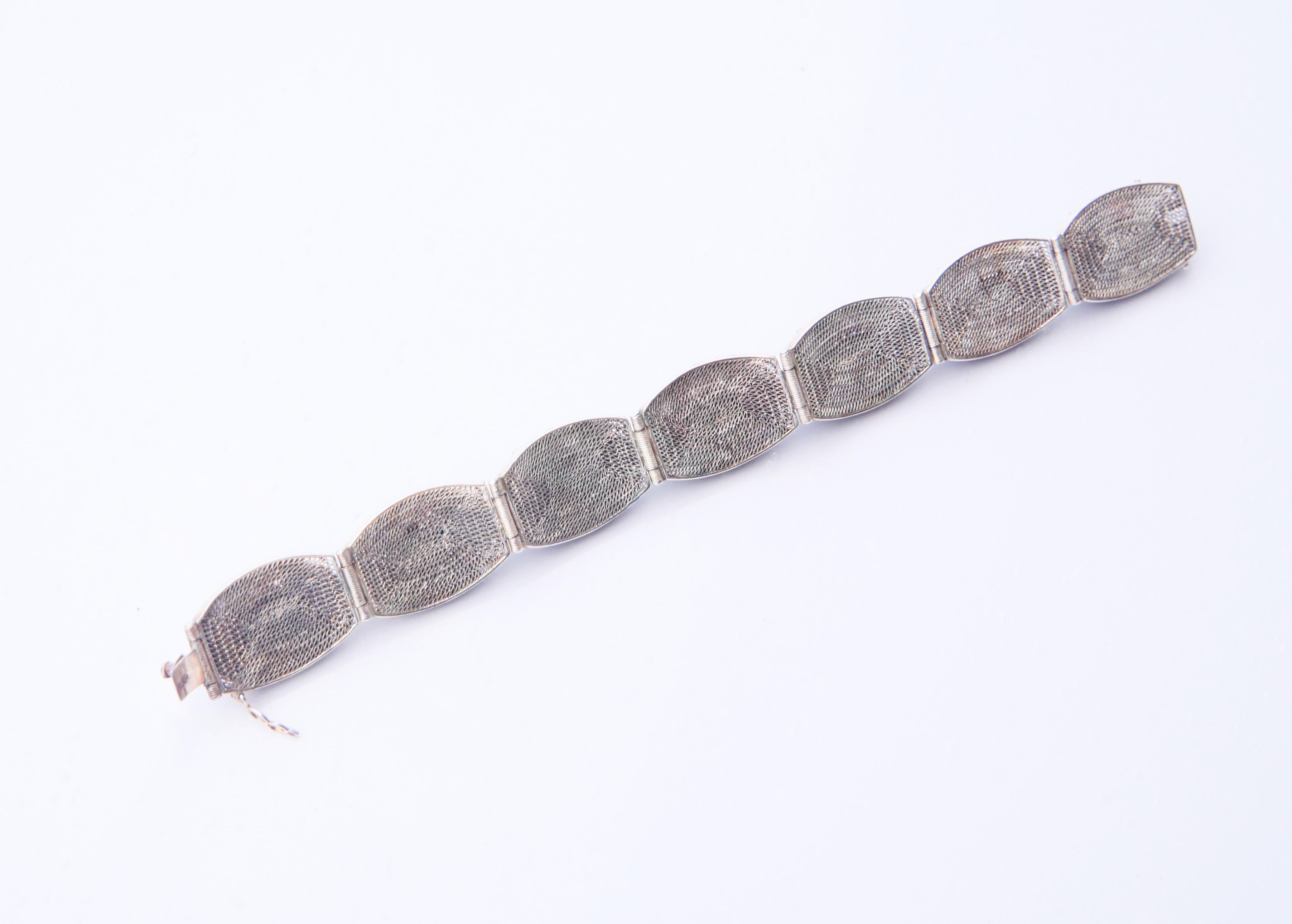 Antique Bracelet Turquoise Enamel solid Silver 17.5 cm / 36.8 gr For Sale 4