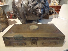 Antique Chinese Brass Box with Jade Medallion