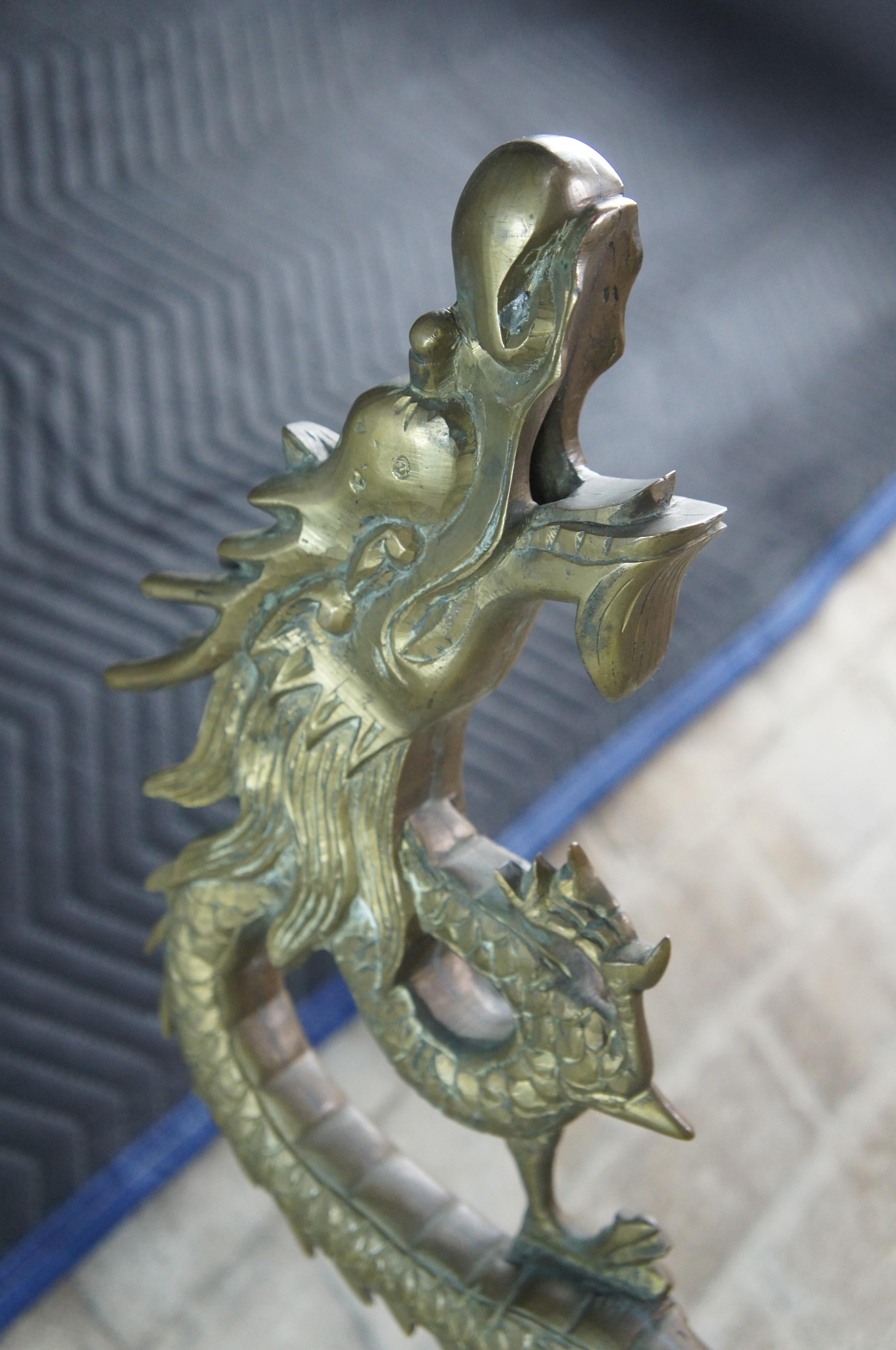 Antique Chinese Brass Figural 4 Toe Dragon Floor Lamp Sculpture Chinoiserie 4