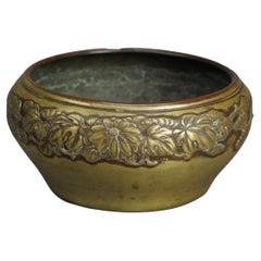 Antique Chinese Bronze Bowl with Embossed Floral Border 19thC