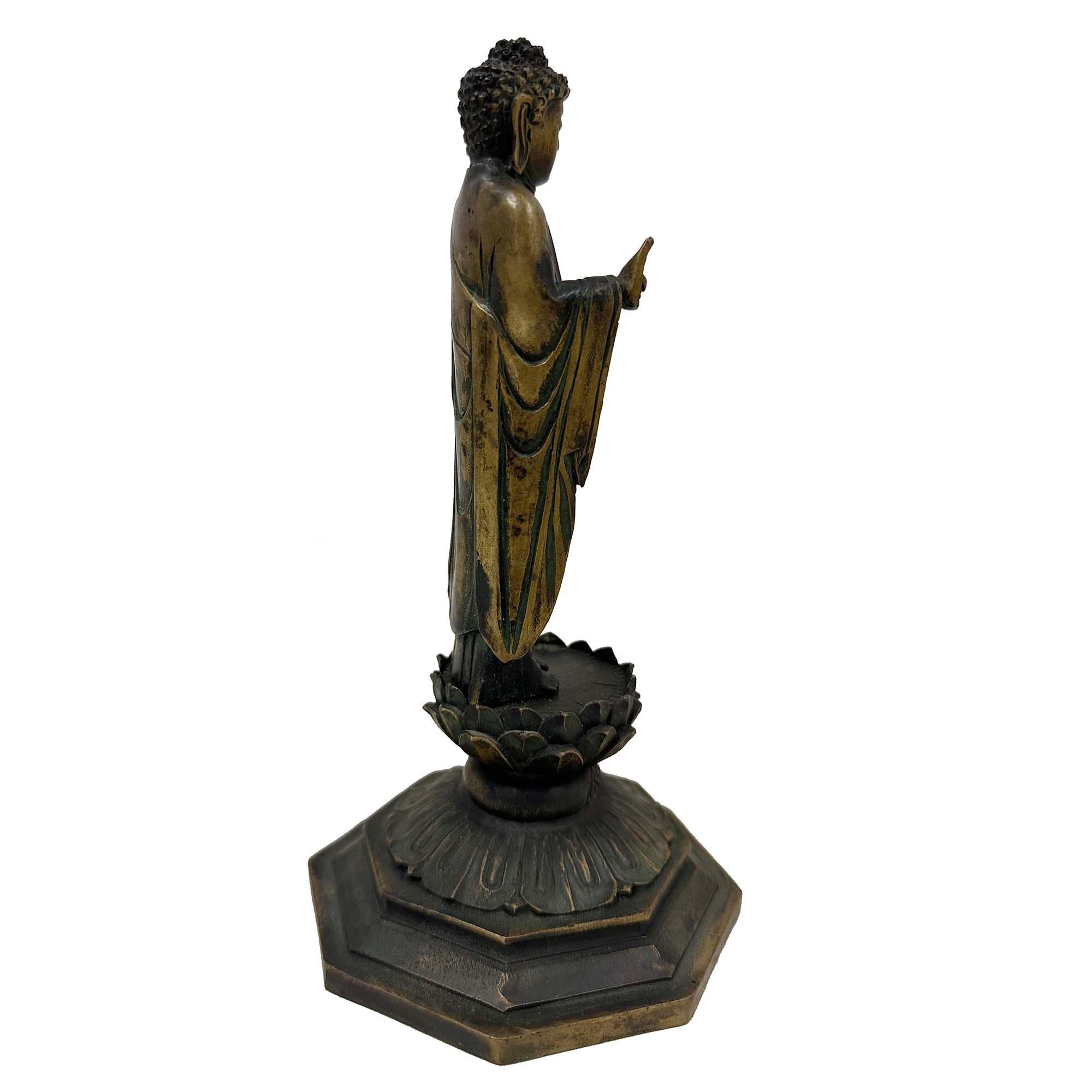 Antike chinesische Bronze Buddha Amitabha (Amida Nyorai) Statue (Handgefertigt) im Angebot