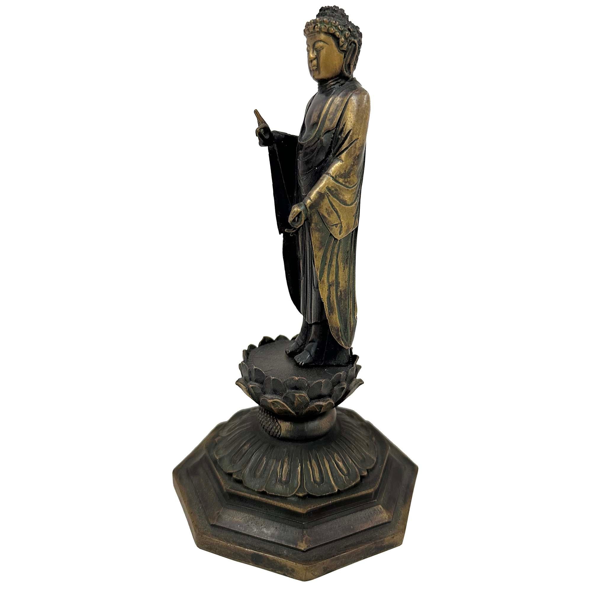 Antike chinesische Bronze Buddha Amitabha (Amida Nyorai) Statue im Angebot 1