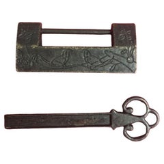 Vintage Chinese Bronze Classic Lock with Key