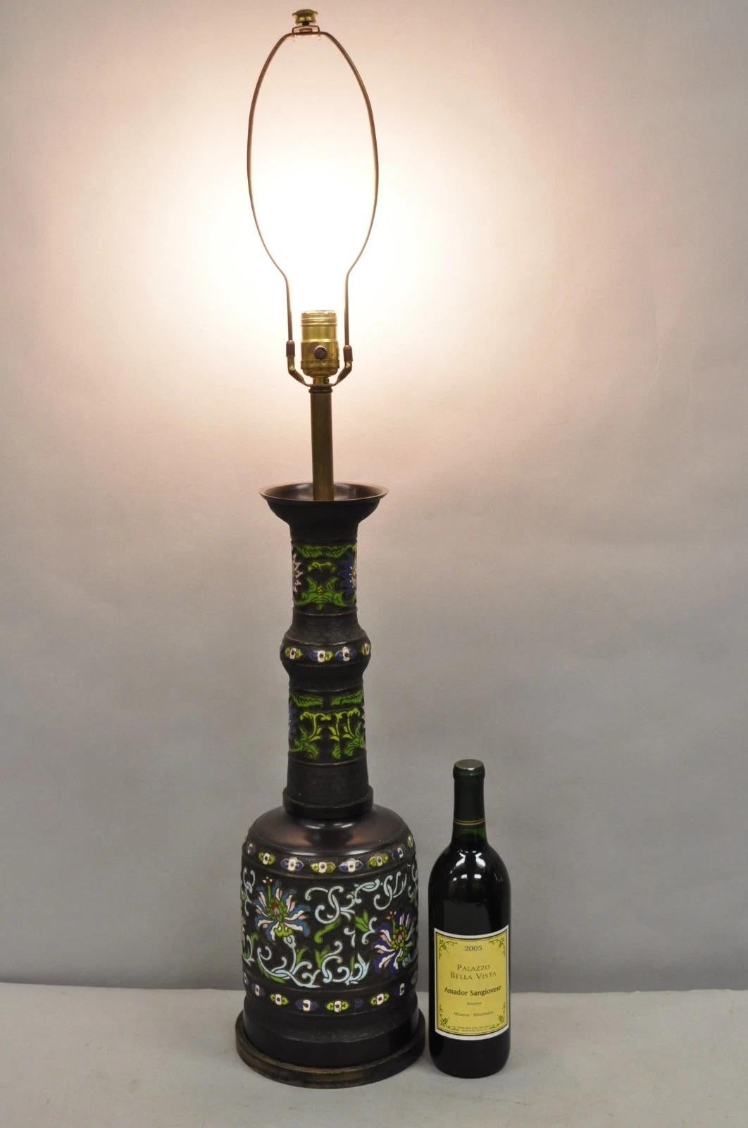 Antique Chinese Bronze Cloisonne Enameled Champleve Chinoiserie Table Lamp For Sale 8