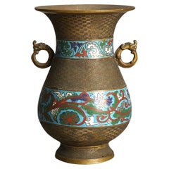 Antike chinesische Cloisonné-Vase mit doppeltem Henkel aus Bronze, emailliert, um 1910