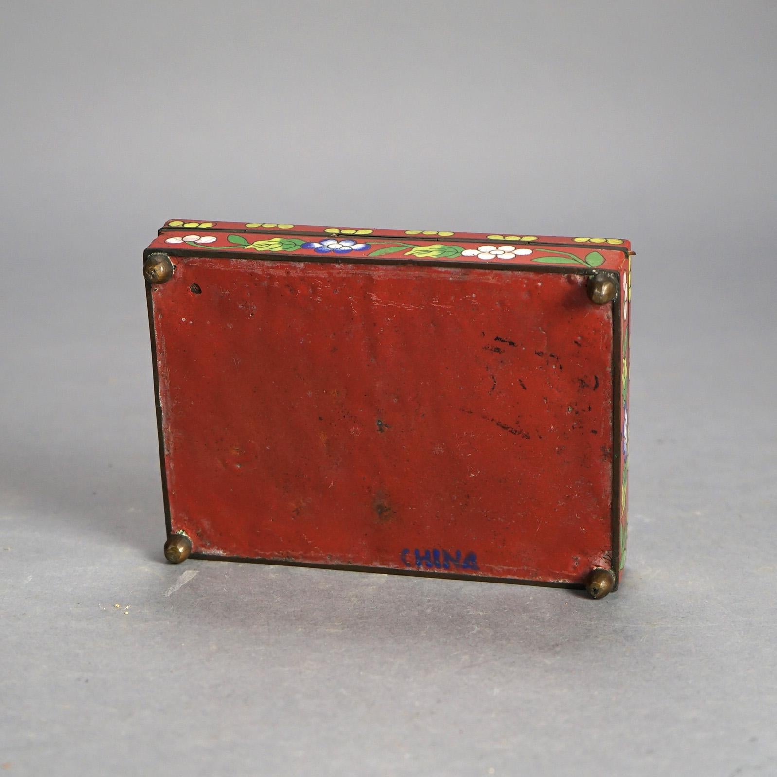 Antique Chinese Bronze Cloisonne Floral Enameled & Footed Cigar Box C1920 For Sale 1