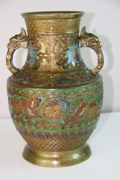 Antique Chinese Bronze Cloisonné Urn, 1940s, 12" Tall, Asian Art