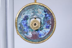 Antique Chinese Bronze Coin Tourmaline Diamond 21-22k Gold Dangle Drop Earrings