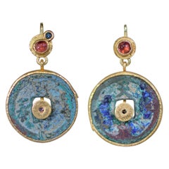 Antike chinesische Bronze Münze Turmalin Diamant 21-22k Gold Tropfenohrringe mit Tropfen