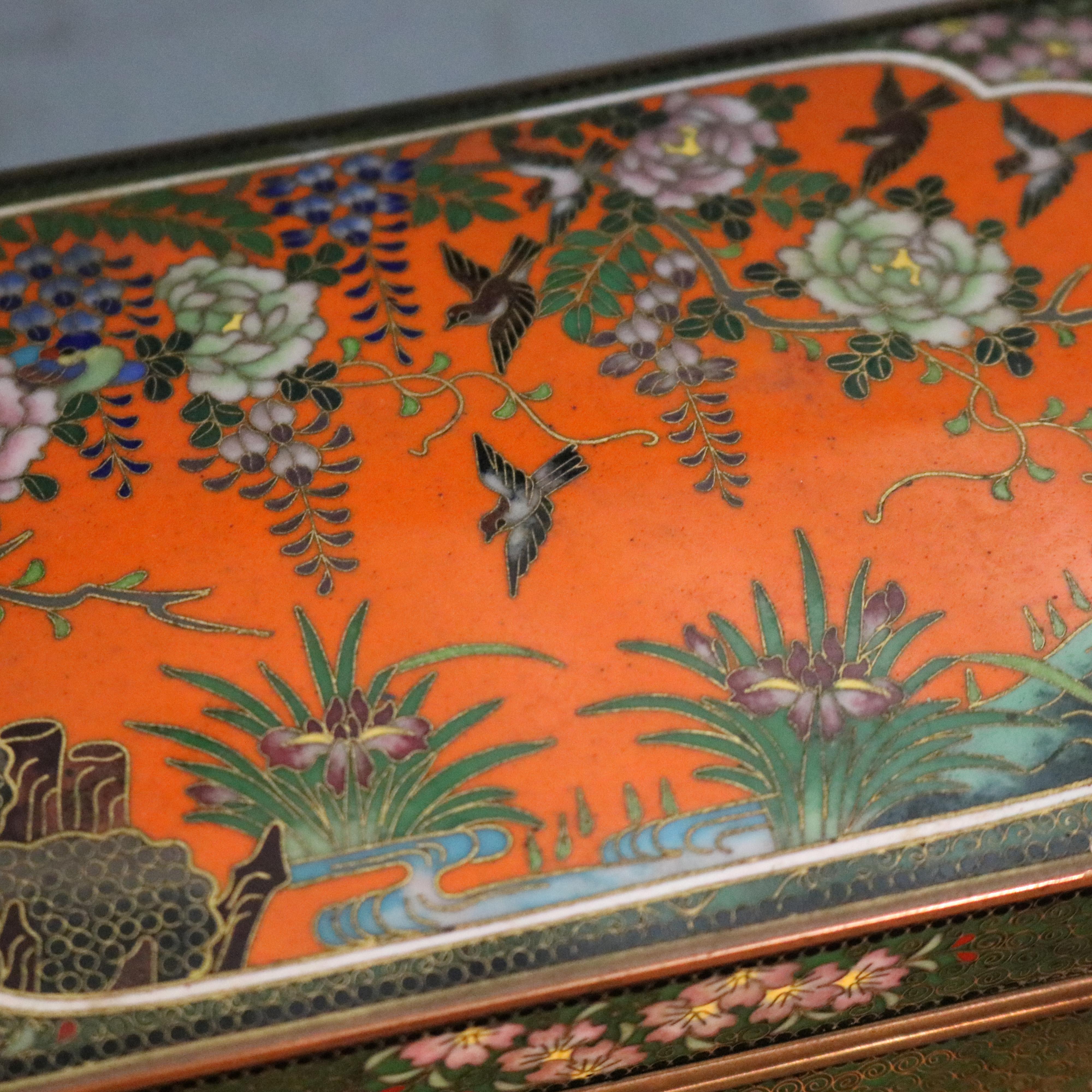 Antique Chinese Bronze Floral Garden Cloisonne Enameled Box, circa 1900 1