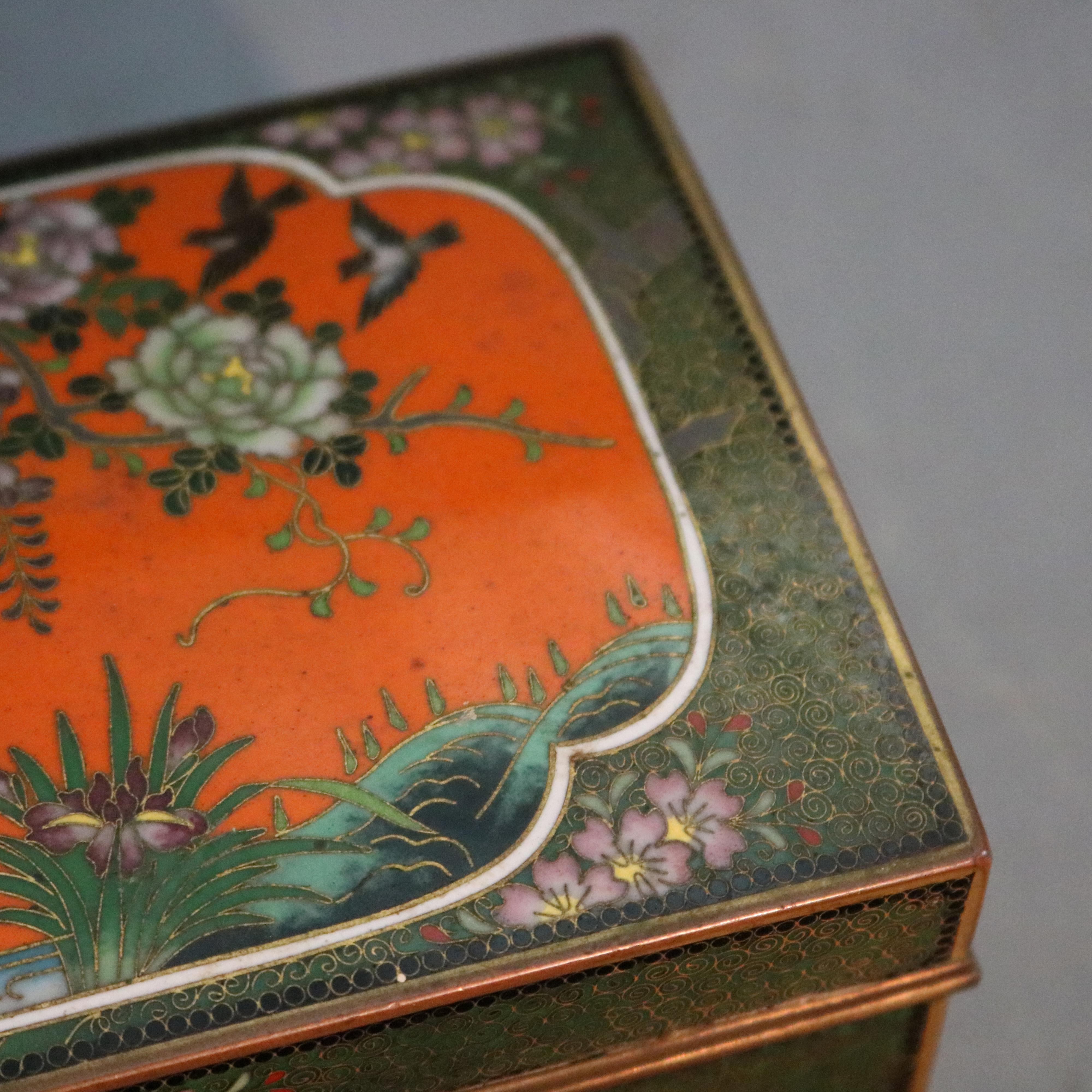Antique Chinese Bronze Floral Garden Cloisonne Enameled Box, circa 1900 2
