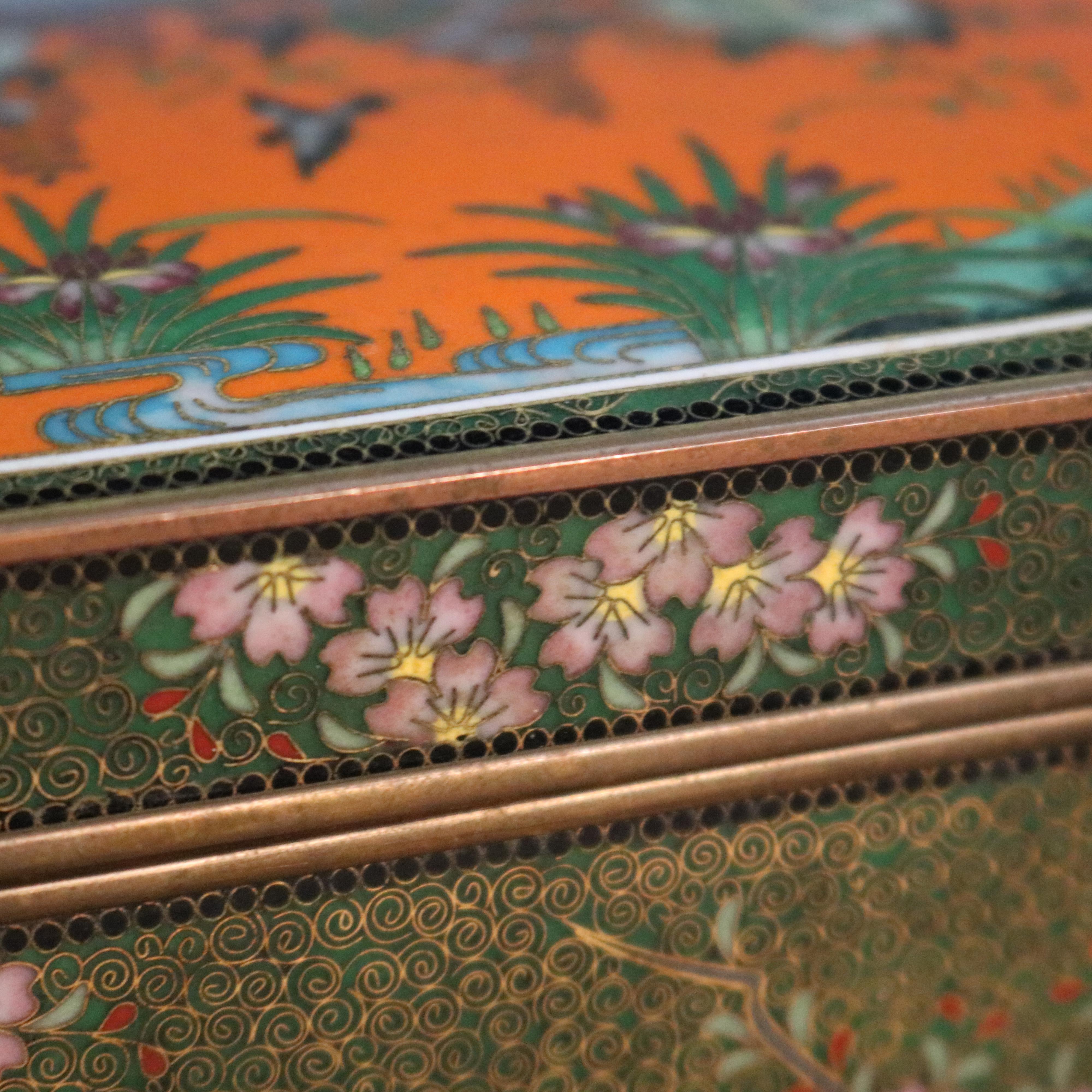 Antique Chinese Bronze Floral Garden Cloisonne Enameled Box, circa 1900 3
