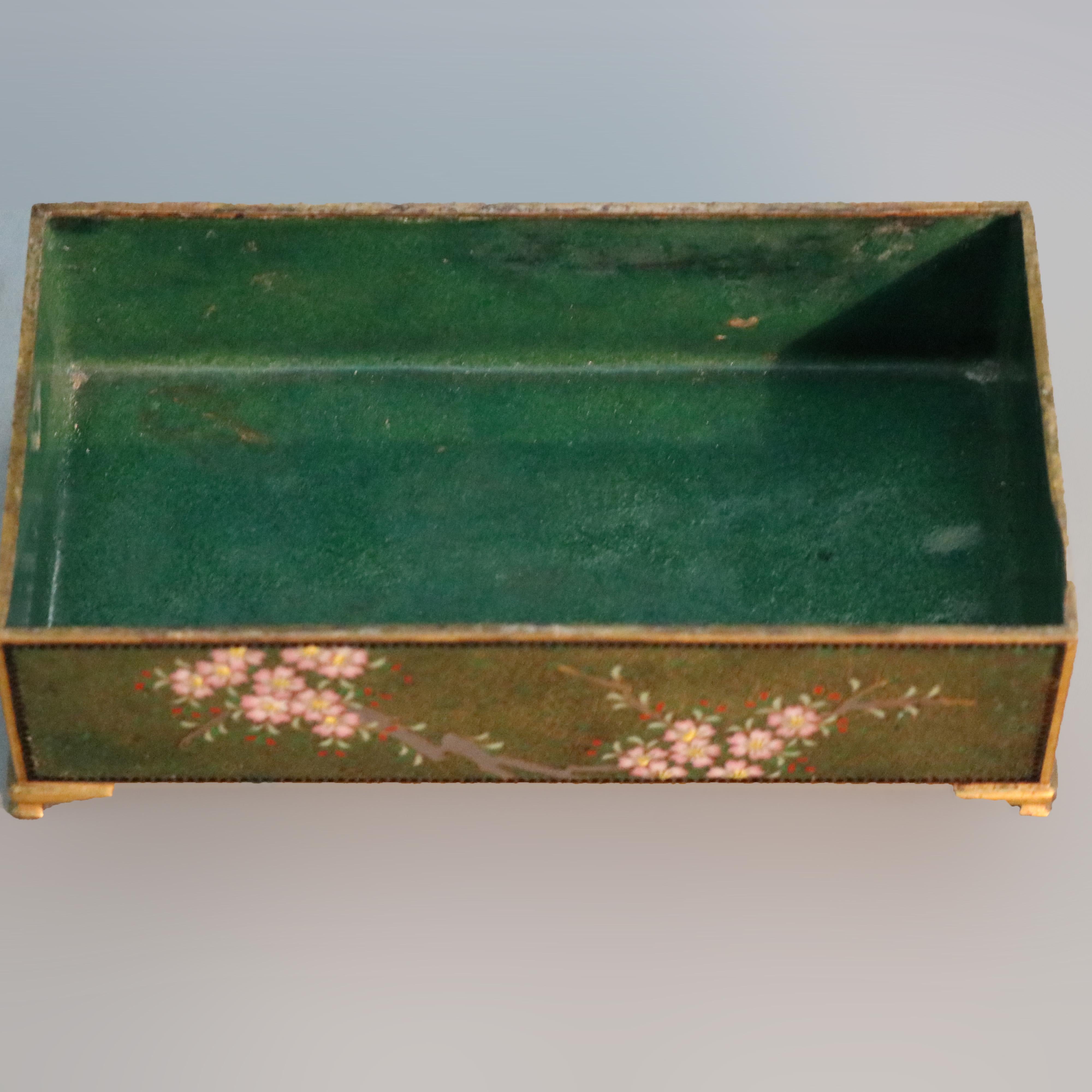 Antique Chinese Bronze Floral Garden Cloisonne Enameled Box, circa 1900 4