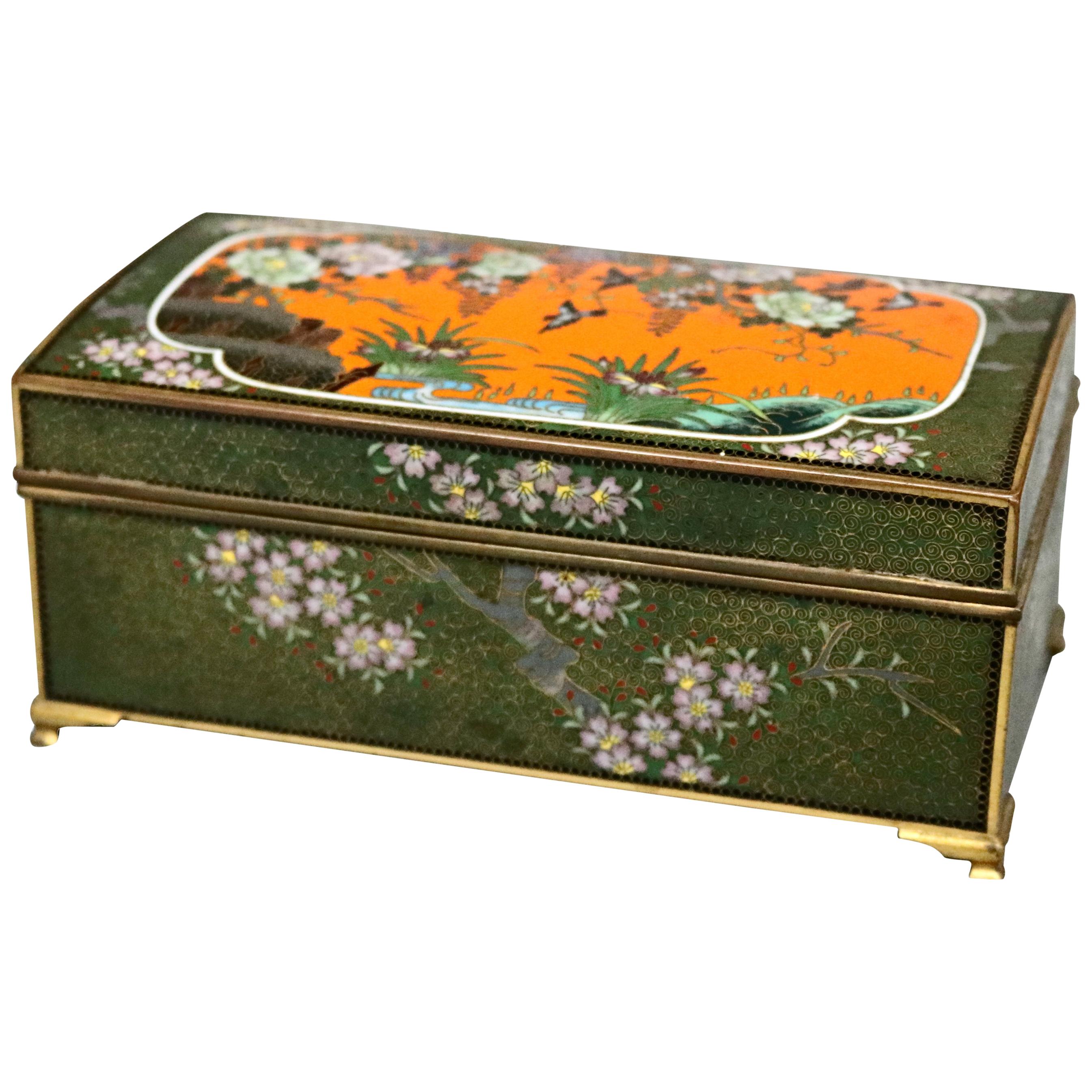 Antique Chinese Bronze Floral Garden Cloisonne Enameled Box, circa 1900