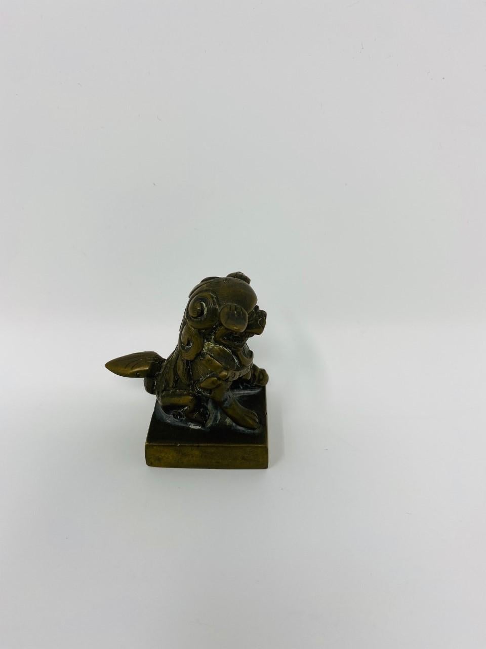 Antique Chinese Bronze Foo Dog Seal Statue For Sale 2