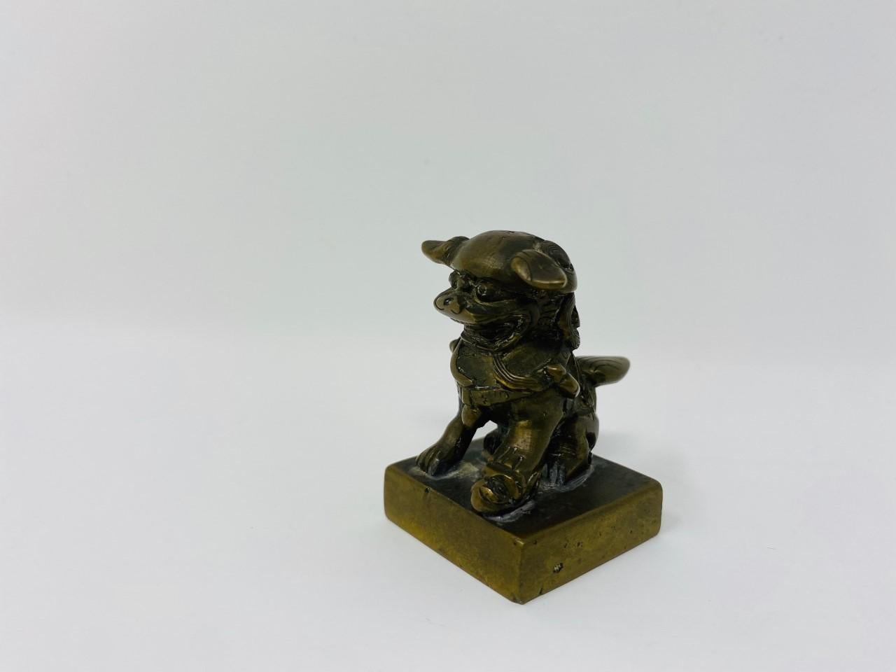 Antique Chinese Bronze Foo Dog Seal Statue For Sale 4