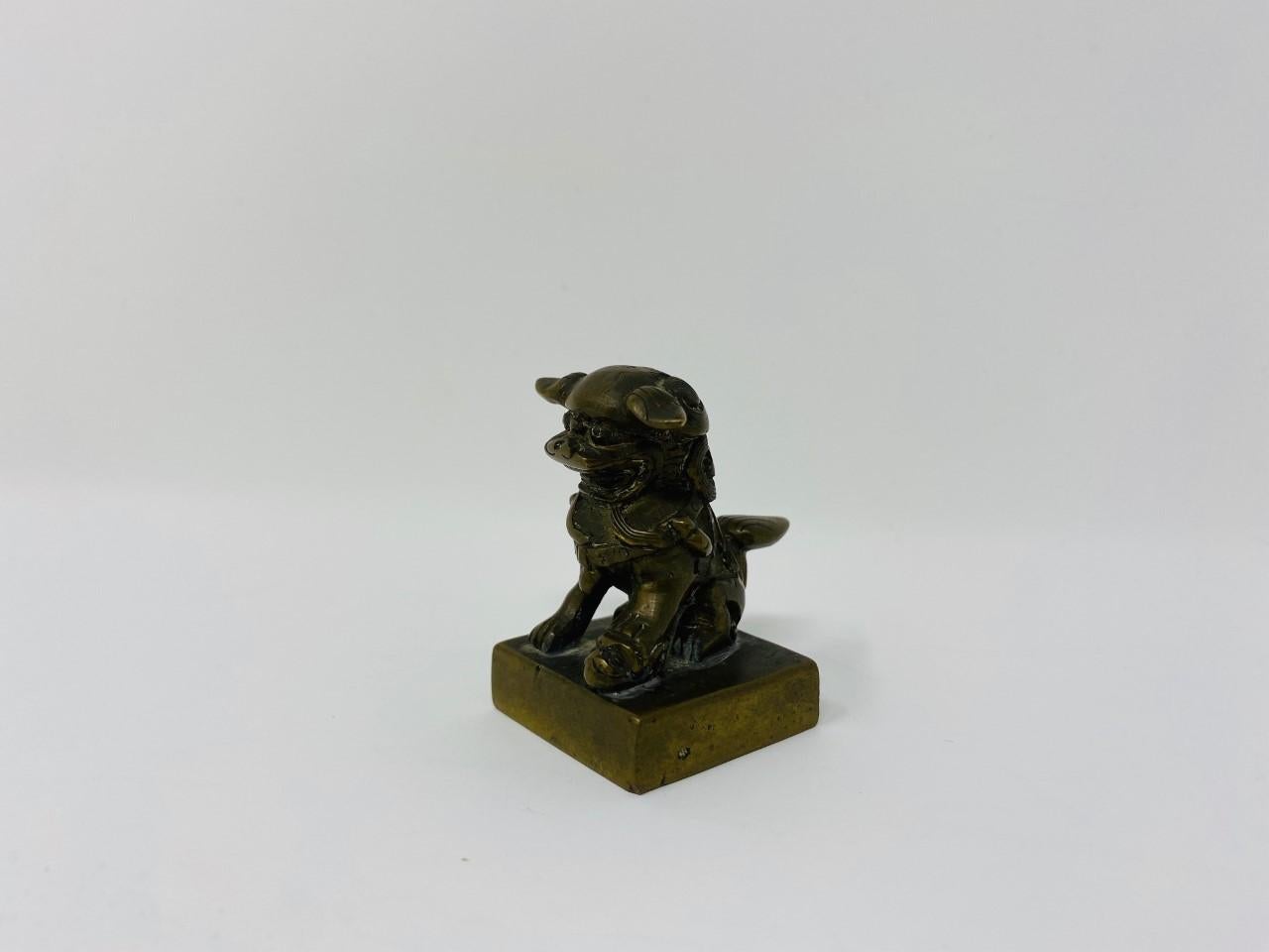 Antique Chinese Bronze Foo Dog Seal Statue For Sale 5