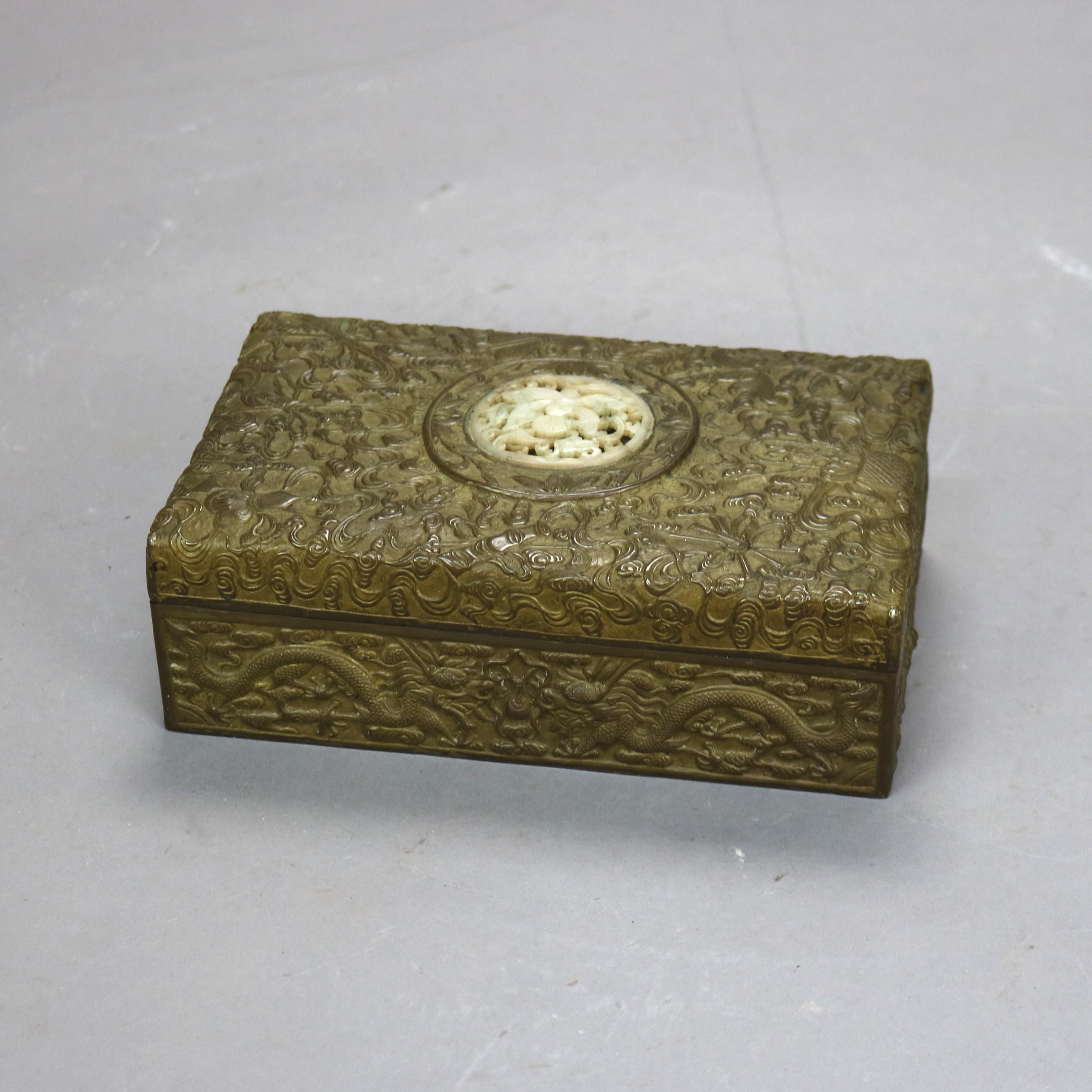 Asian Antique Chinese Bronze & Jade Jewelry Box C1900