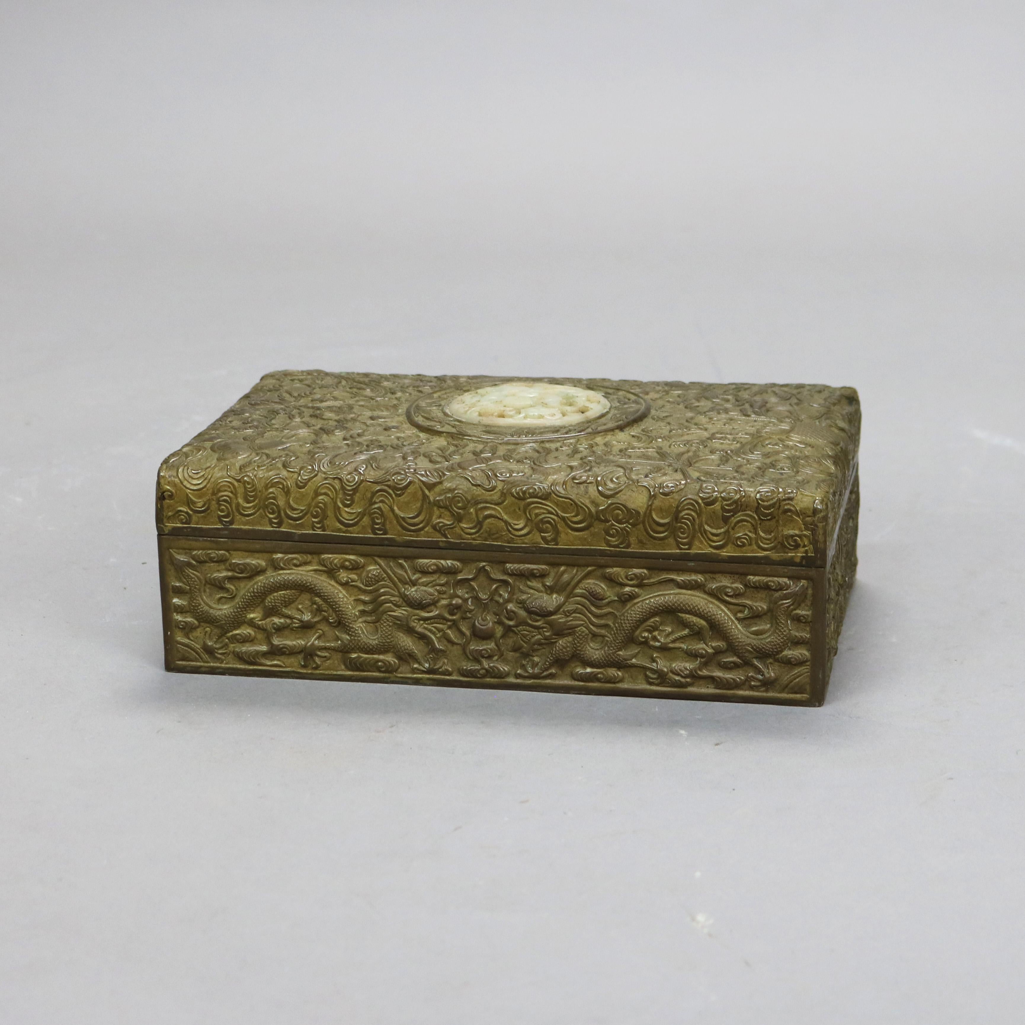 Antique Chinese Bronze & Jade Jewelry Box C1900 In Good Condition In Big Flats, NY