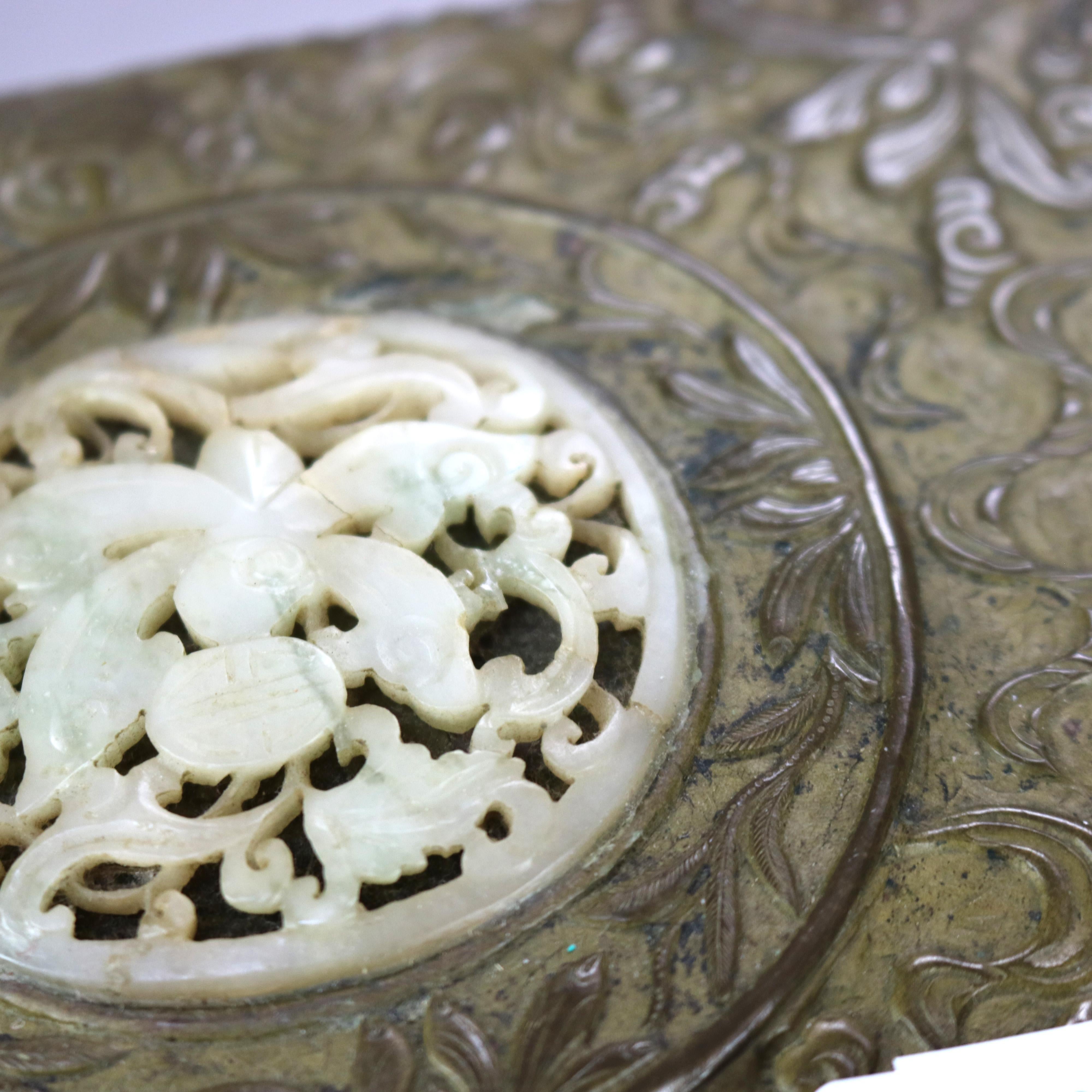 Antique Chinese Bronze & Jade Jewelry Box C1900 4