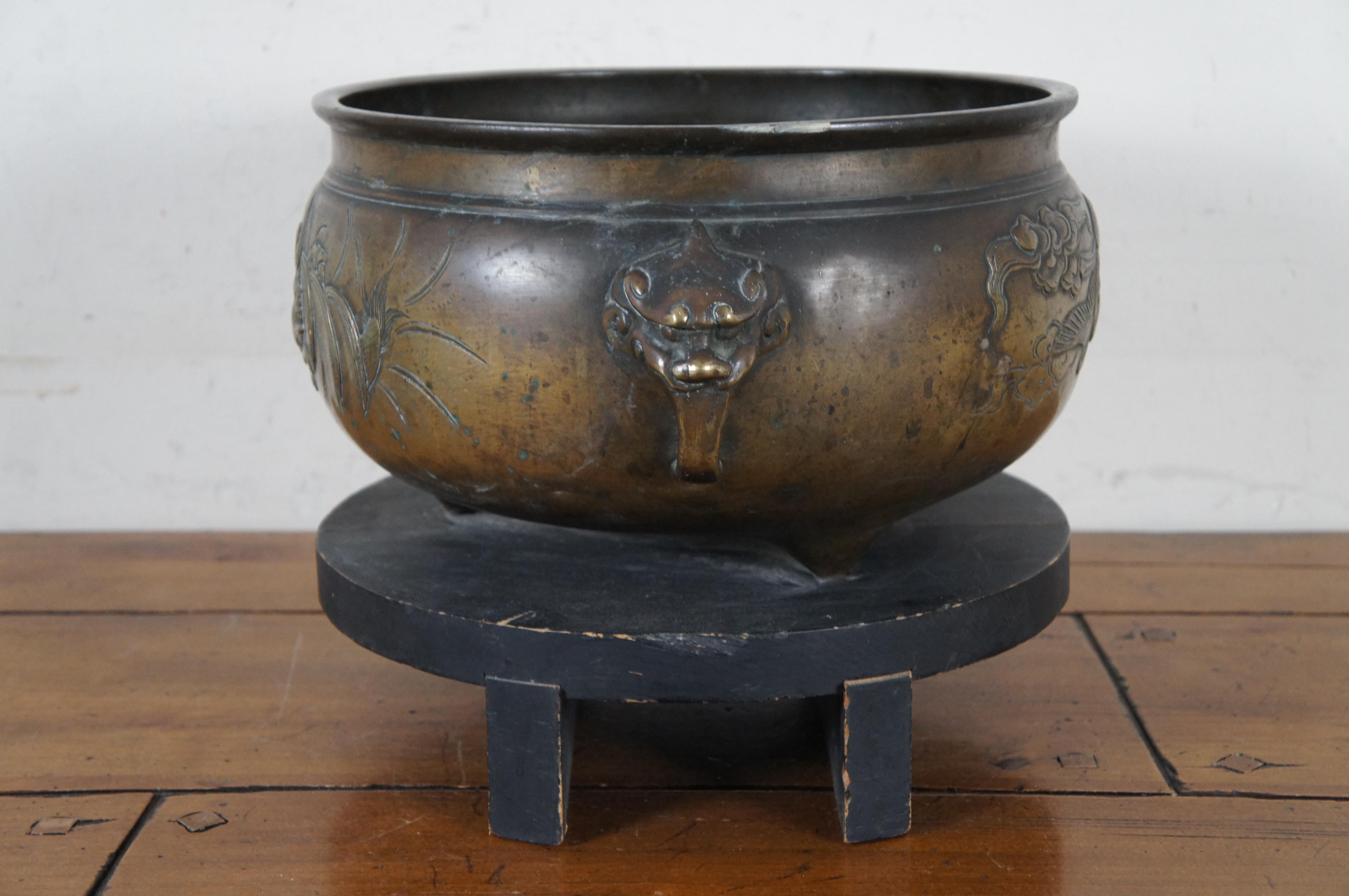 Chinoiserie Antique Chinese Bronze Phoenix Dragon Tropod Censer Bowl Incense Burner 17