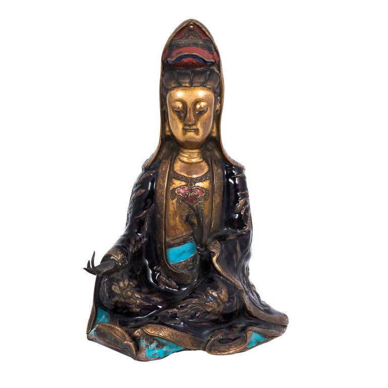 Statue chinoise ancienne en bronze «Quan Yin » En vente sur 1stDibs