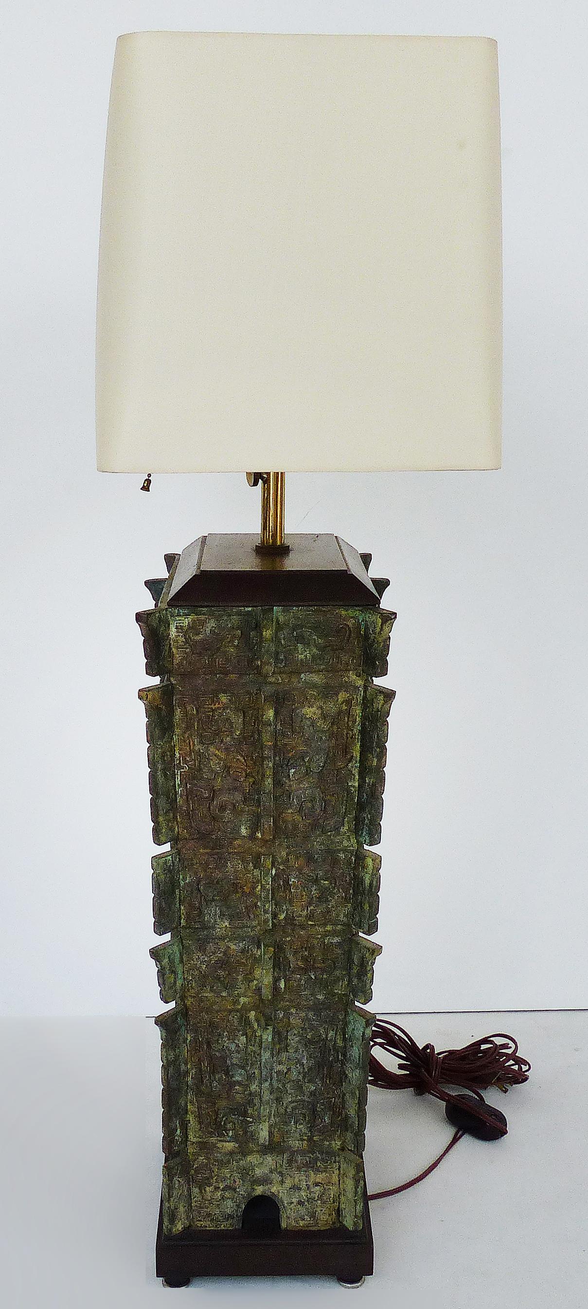 Mid-20th Century Antique Chinese Bronze Vessels Mounted as Lamps, a Pair
