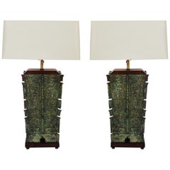 Antique Chinese Bronze Vessels Mounted as Lamps, a Pair