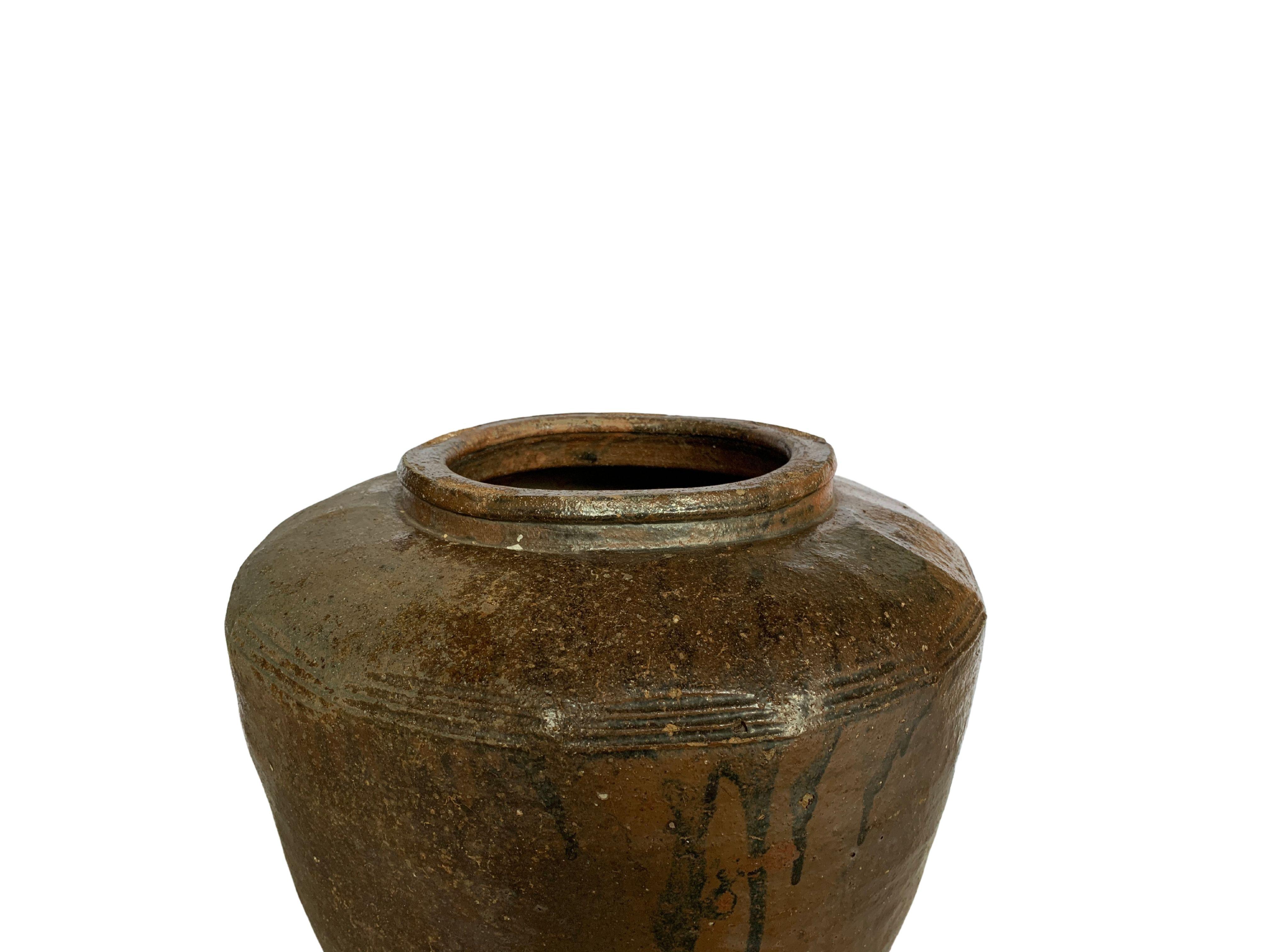 Antique Chinese Brown & Black Glazed Ceramic Salty Egg Jar, c. 1900 For Sale 5