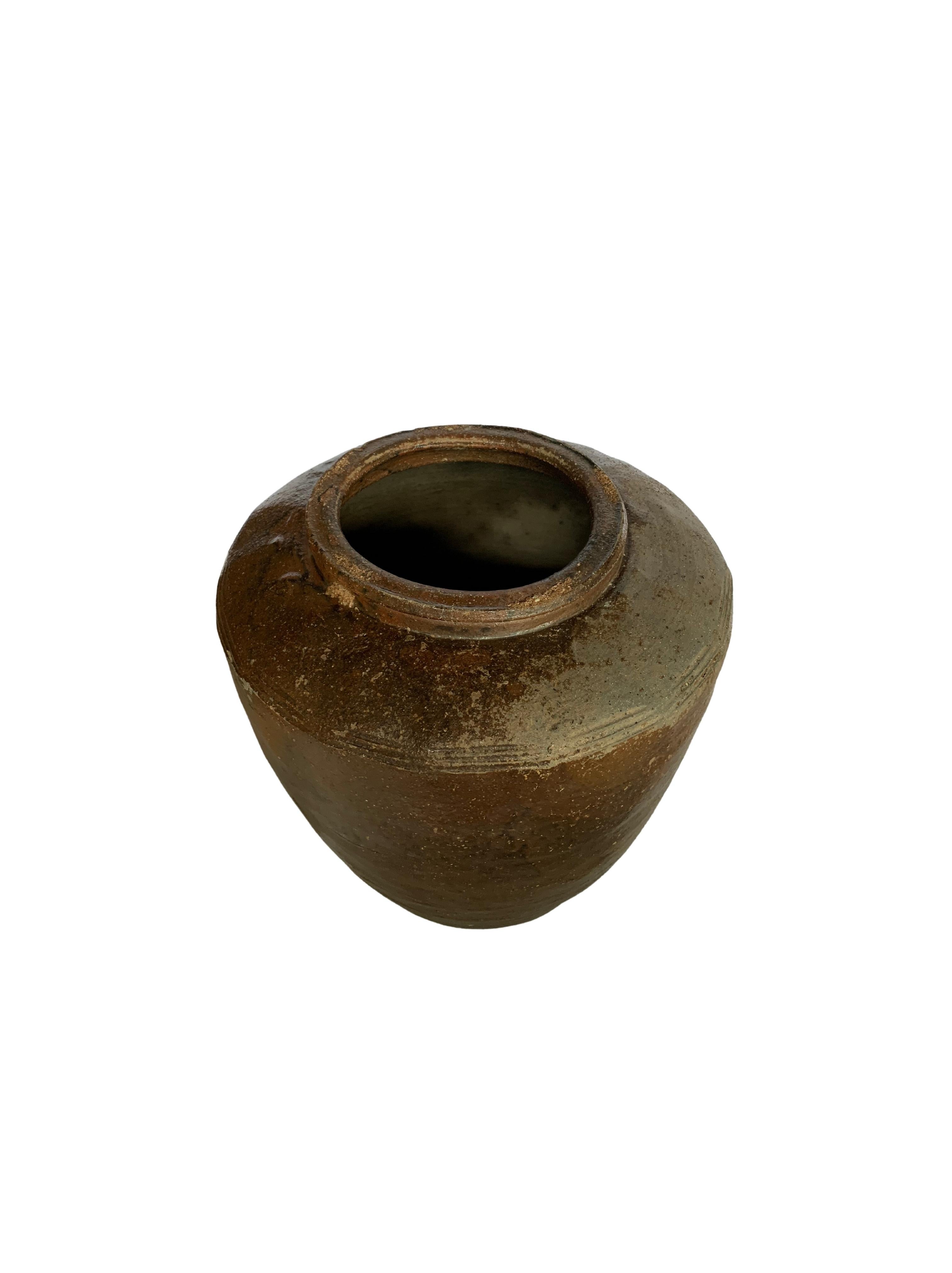 Antique Chinese Brown & Black Glazed Ceramic Salty Egg Jar, c. 1900 For Sale 1
