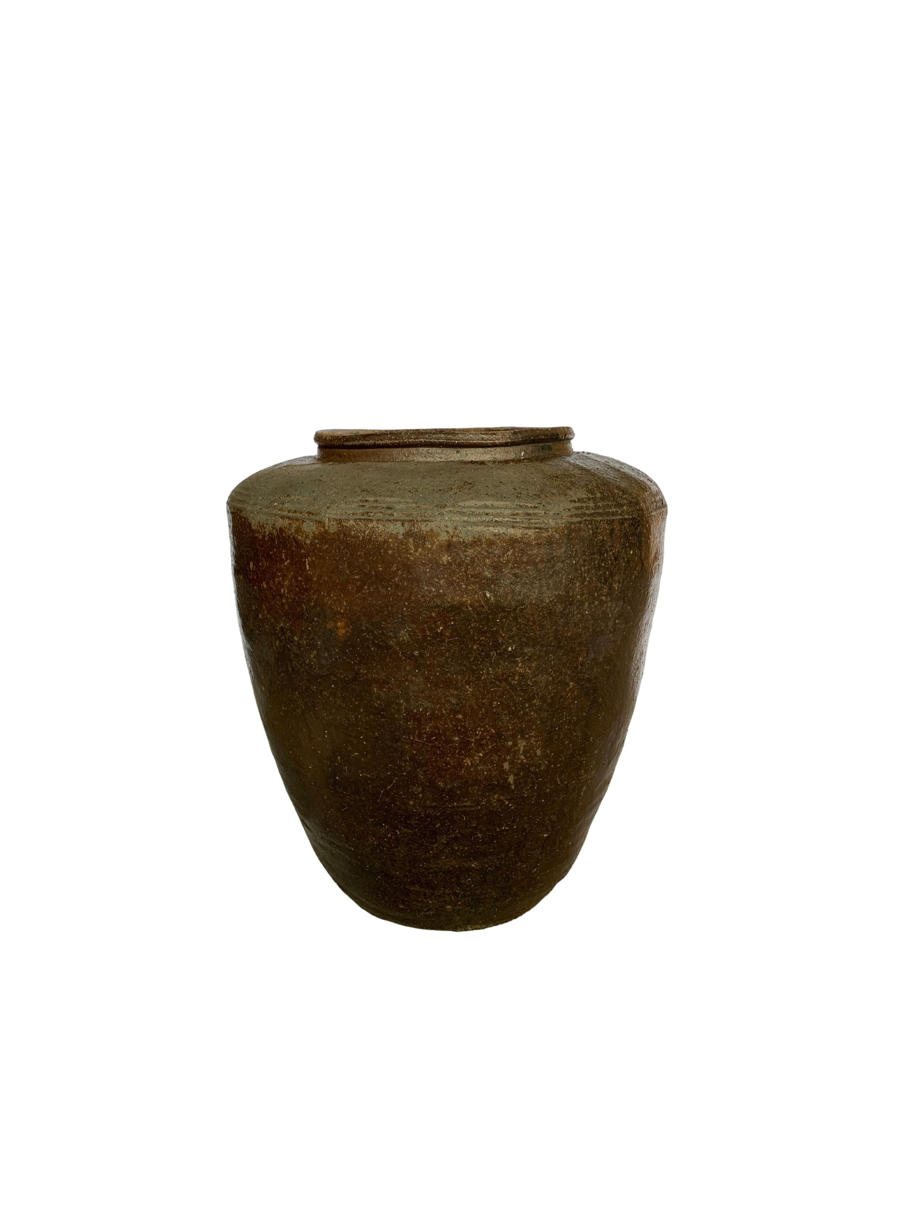 Antique Chinese Brown & Black Glazed Ceramic Salty Egg Jar, c. 1900 For Sale 2