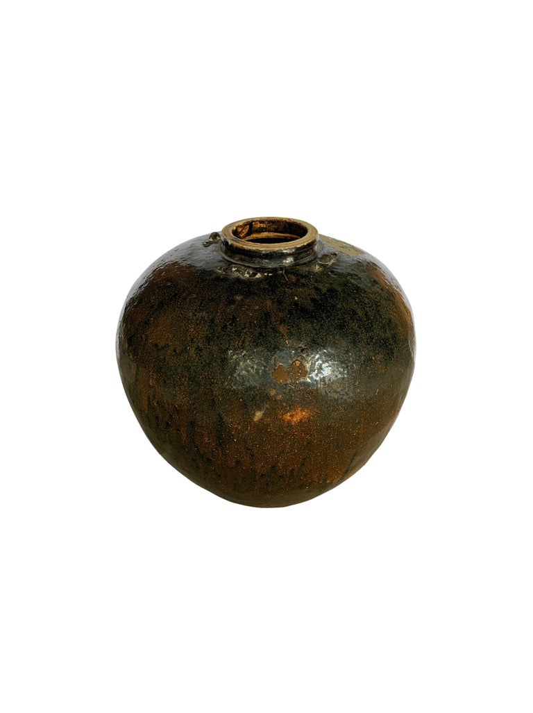 Antique Chinese Brown / Black Glazed Pickling Jar, c. 1900 For Sale at