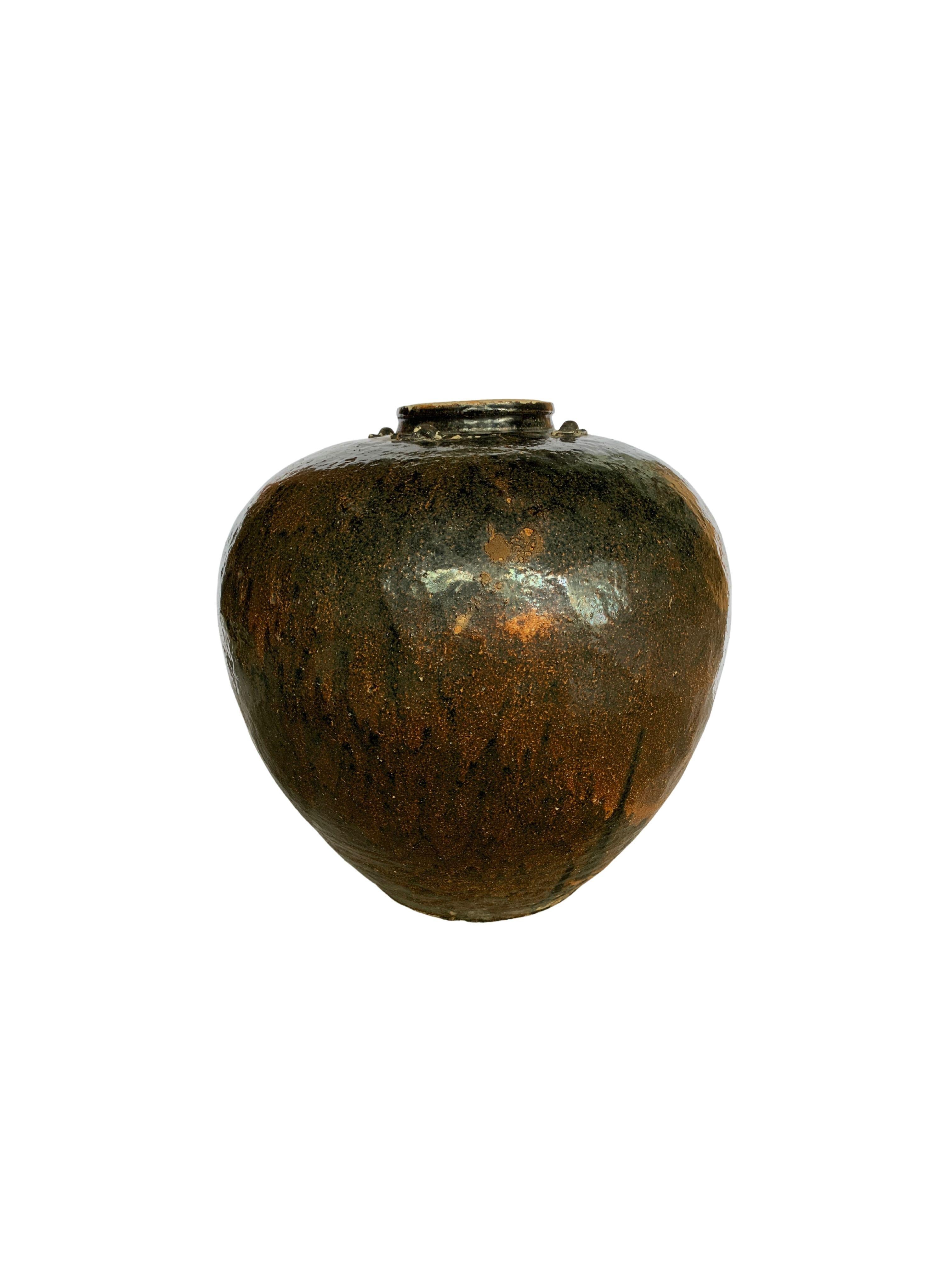 Ceramic Antique Chinese Brown / Black Glazed Pickling Jar, c. 1900 For Sale